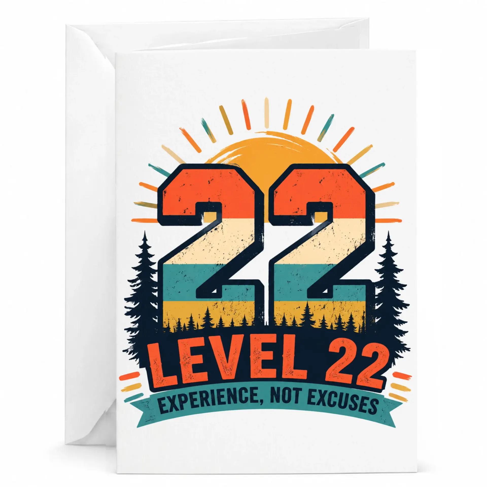Birthday Card Level 22 Experience Not Excuses Retro Vintage Style 22nd Birthday Greeting Card for Milestone Celebration