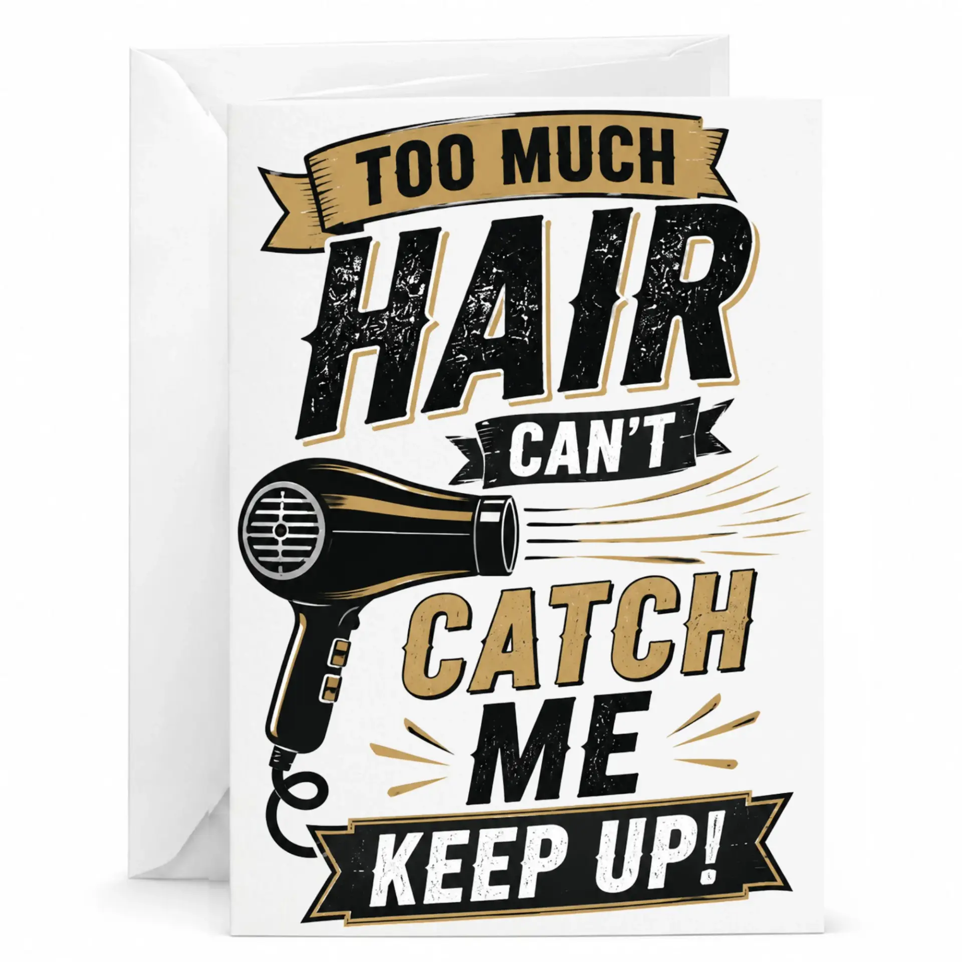 Funny Hair Stylist Greeting Card with Dryer Illustration for Hairdresser Birthday or Salon Professional Gift