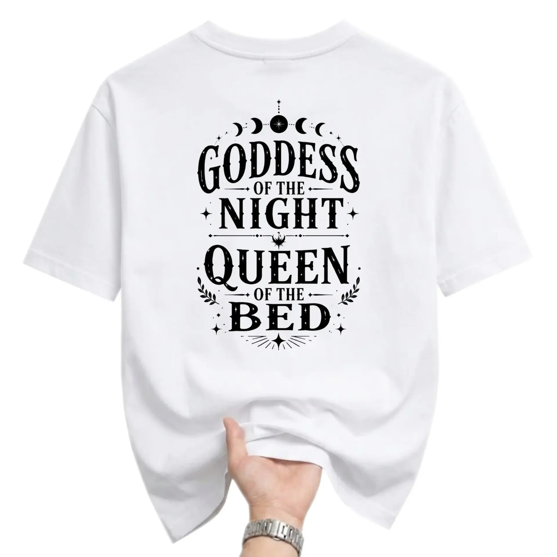 Funny Shirt Goddess of the Night Queen of the Bed Unisex Graphic Printed T-Shirt Casual Everyday Apparel Top