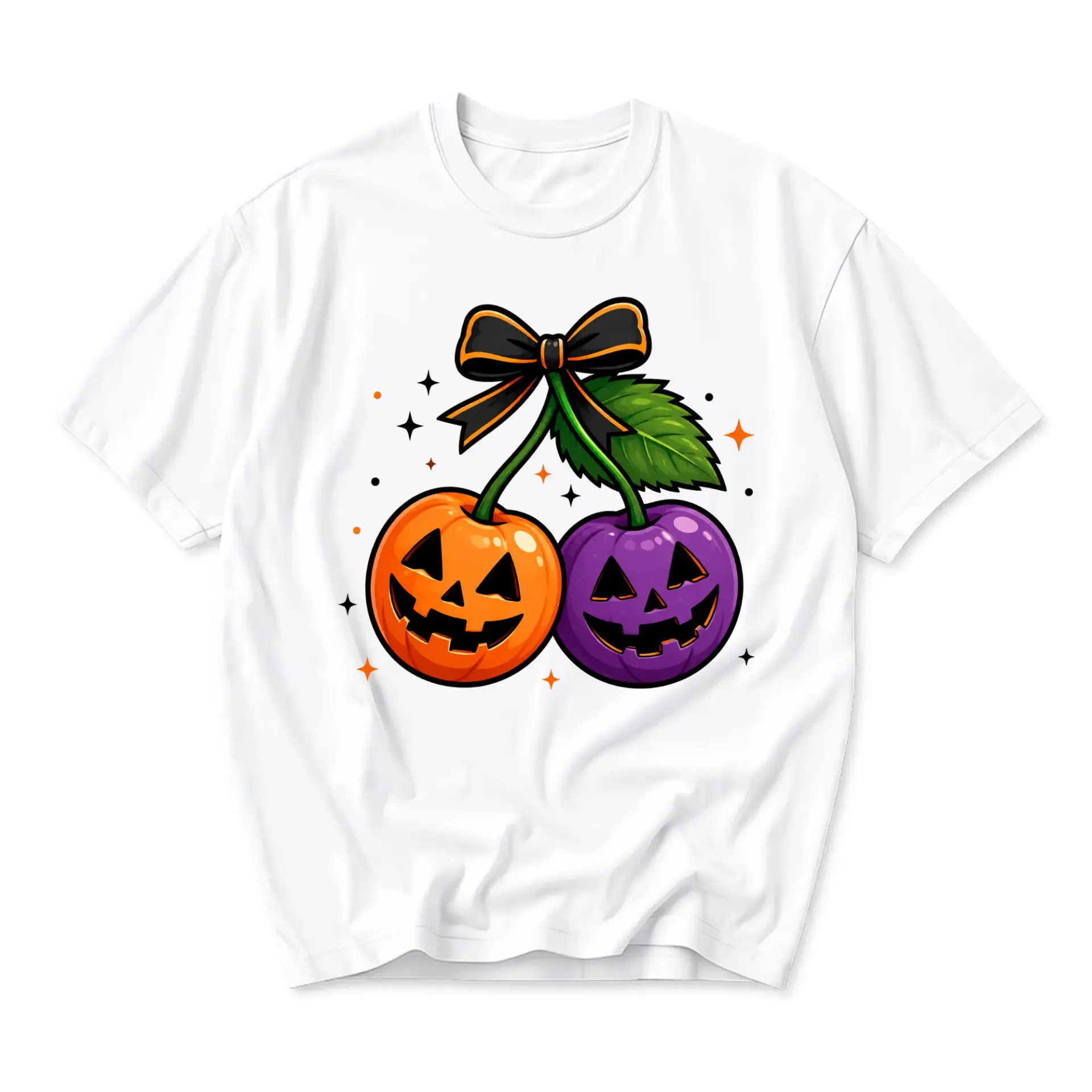 Graphic Tee Unisex Crew Neck Halloween Cherry Pumpkin Print Shirt Comfortable Casual Cotton Blend Everyday Top Apparel
