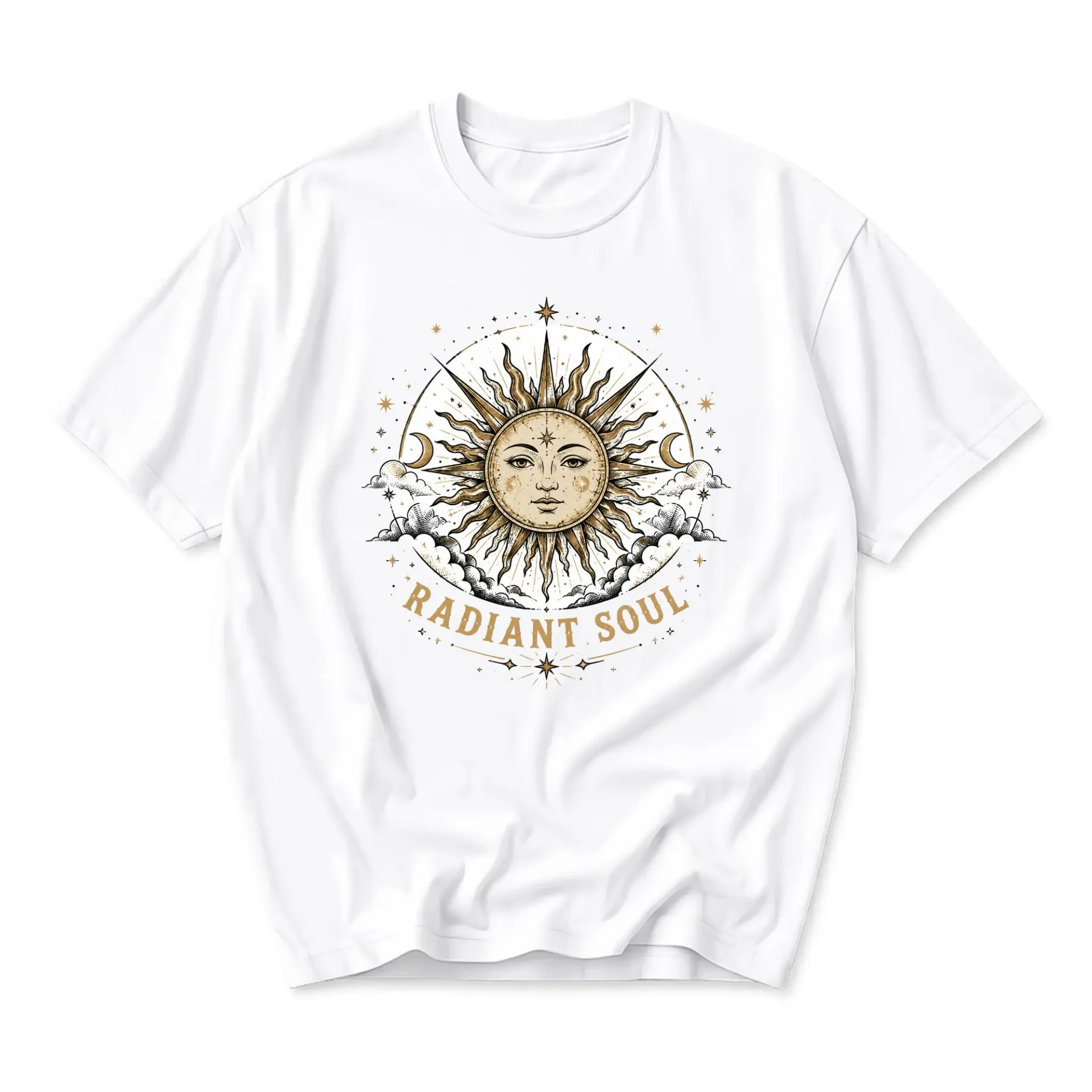 Graphic Tee Radiant Soul Celestial Sun Design Unisex Casual Crew Neck Soft Cotton Blend Everyday Comfortable Shirt