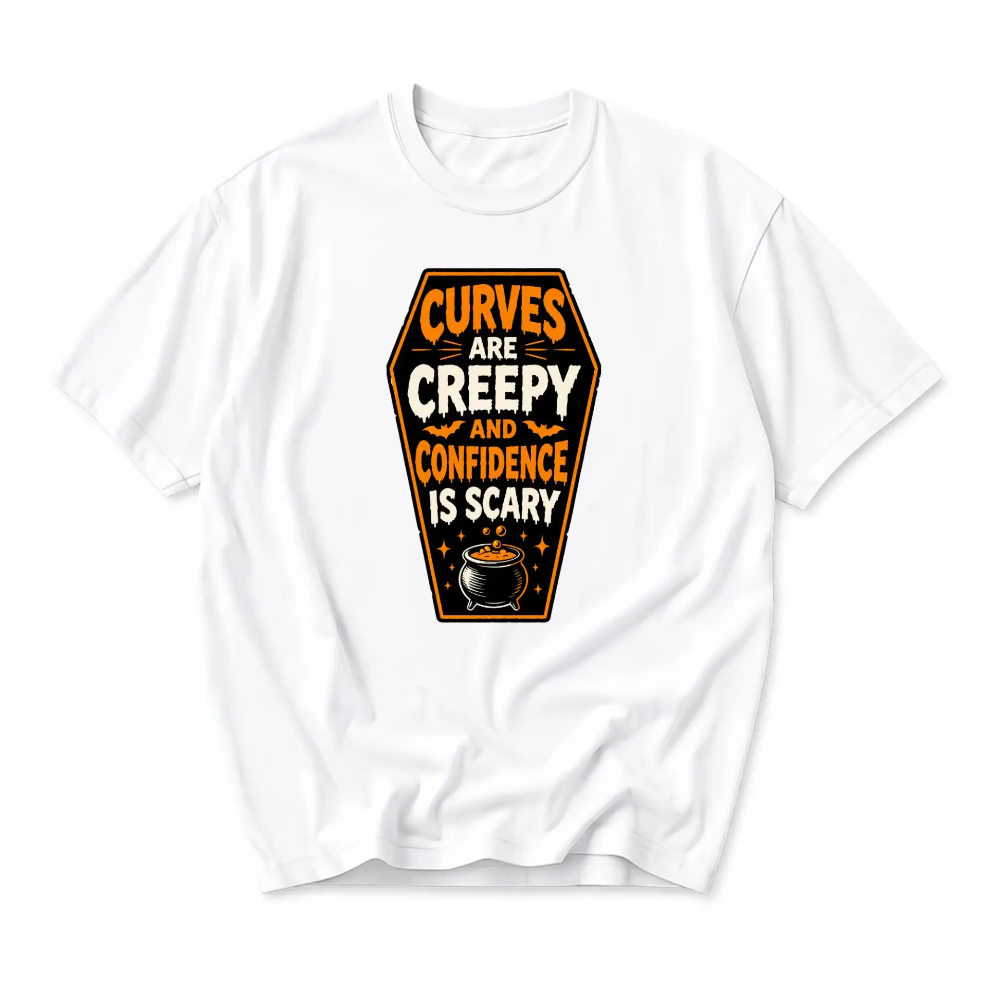 Funny Shirt Curves Are Creepy Confidence Is Scary Halloween Graphic Tee Unisex Crew Neck Casual Cotton Blend Top