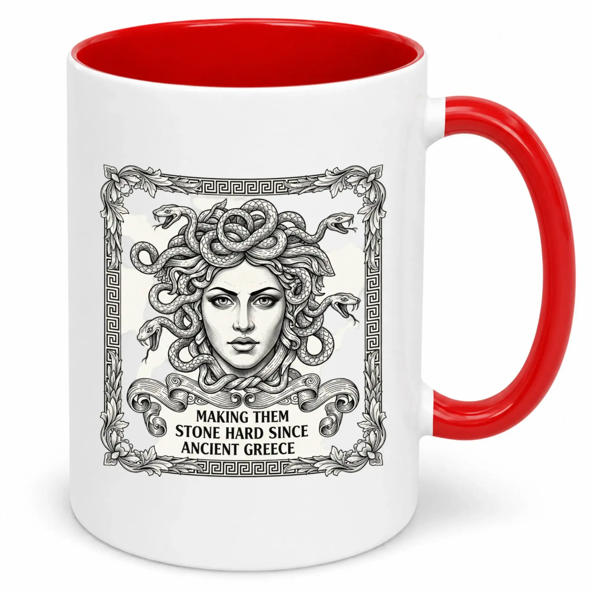Funny Medusa Ceramic Coffee Mug Mythological Goddess Design with Ancient Greece Pun Unique 11oz or 15oz Beverage Cup for Home & Office