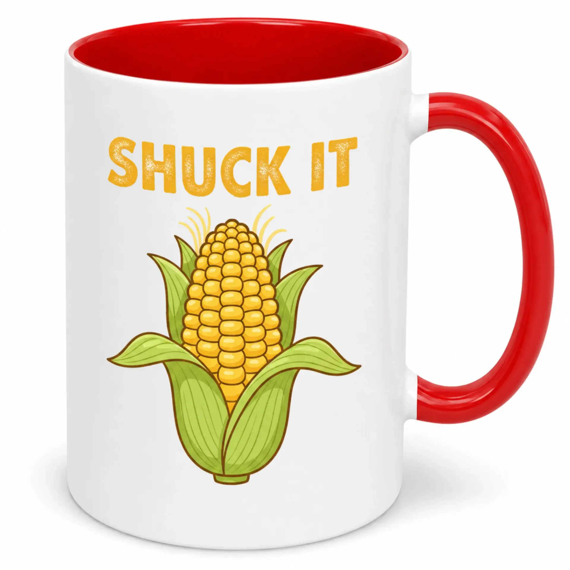 Funny Shuck It Corn Pun Coffee Mug Ceramic Tea Cup with Humorous Food Design Novelty Drinkware for Home Office Kitchen 11oz or 15oz