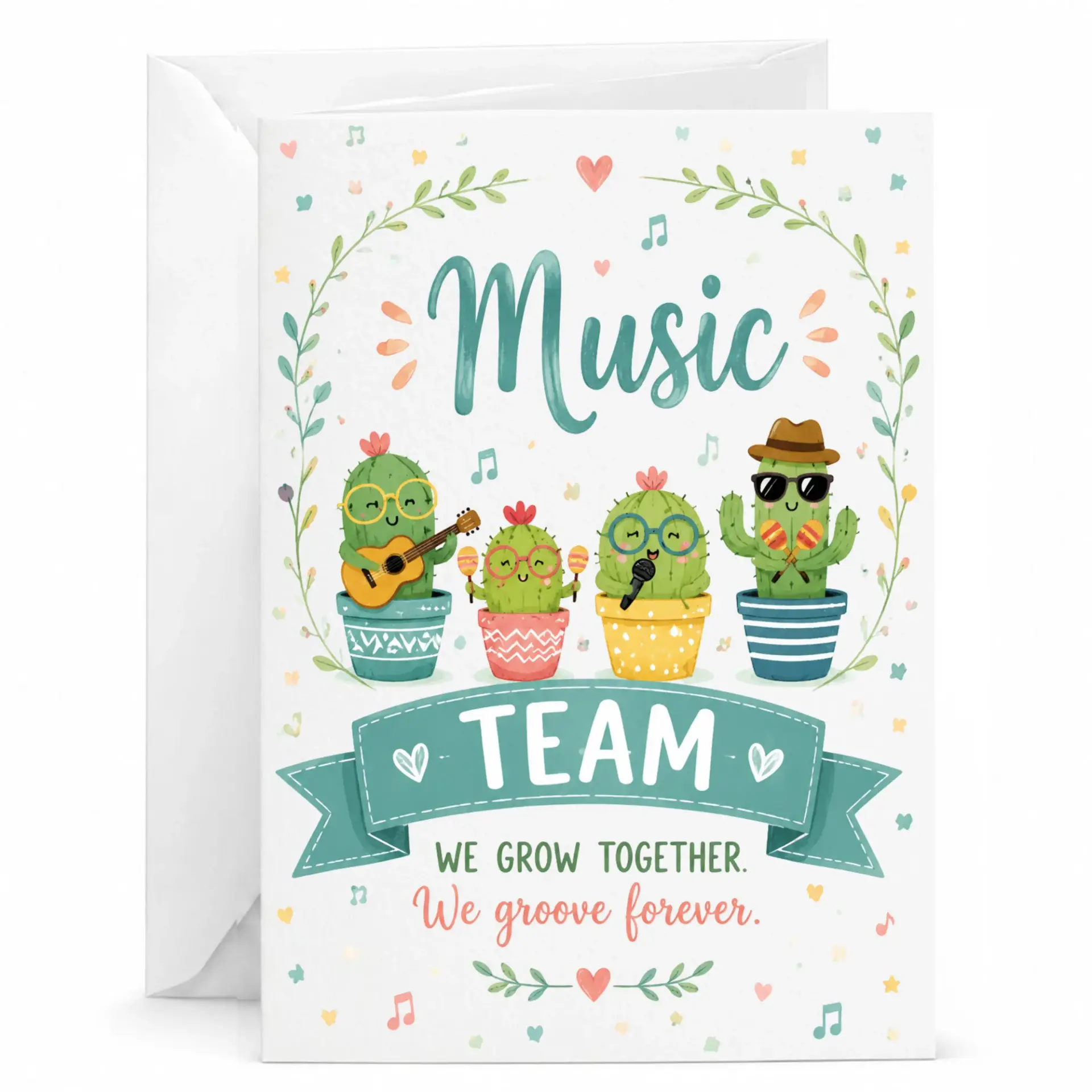 Funny Music Team Greeting Card with Envelope Band Illustration for Musicians and Friends 5x7 Inches Folded