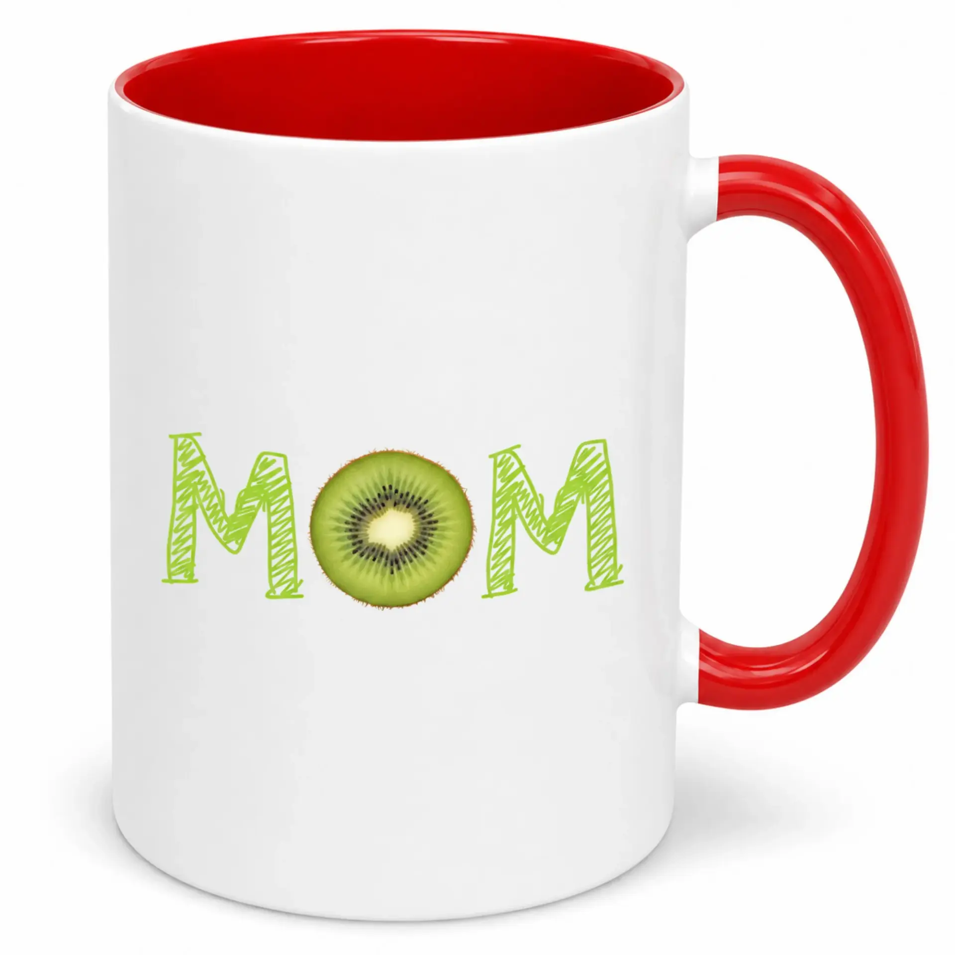 Funny Kiwi Mom Ceramic Coffee Mug with Red Handle, Novelty Fruit Themed Drinkware for Mother's Day, Birthday, or Everyday Use