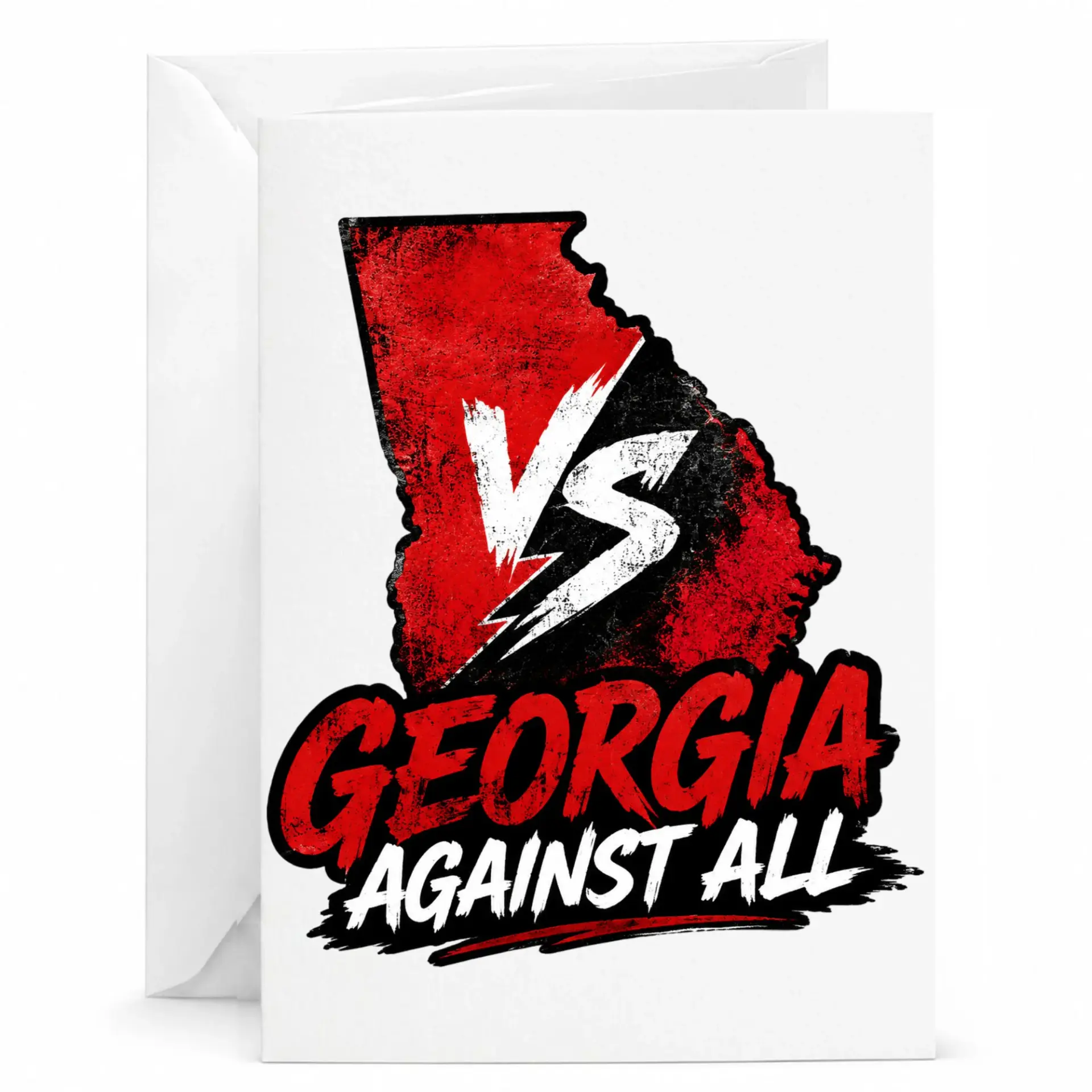 Greeting Card Georgia State Map Outline Against All Design Featuring Bold Red and Black Graphic Artwork Professional Print