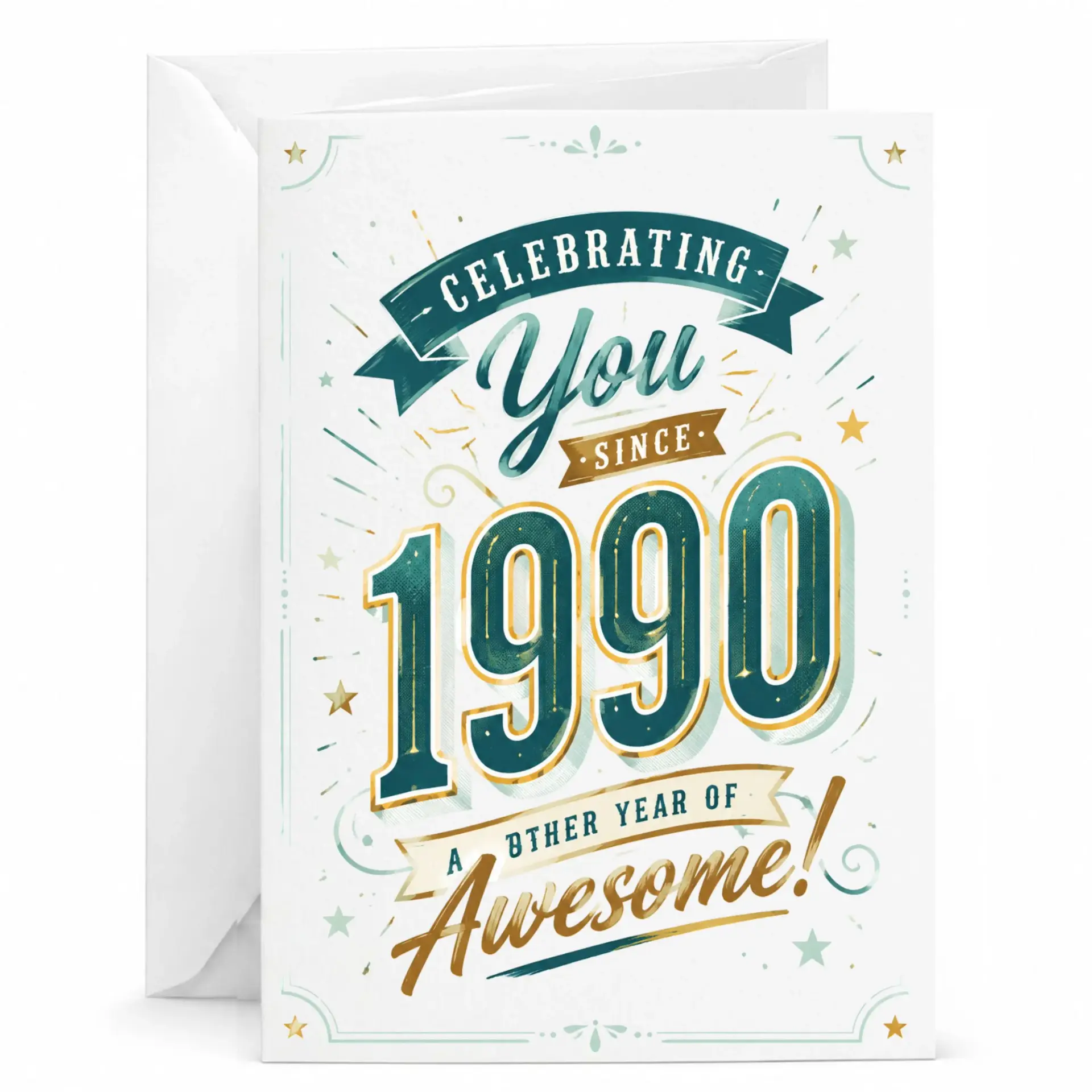 Birthday Card Celebrating You Since 1990 Another Year of Awesome Greeting Card with Matching Envelope for Milestone Year