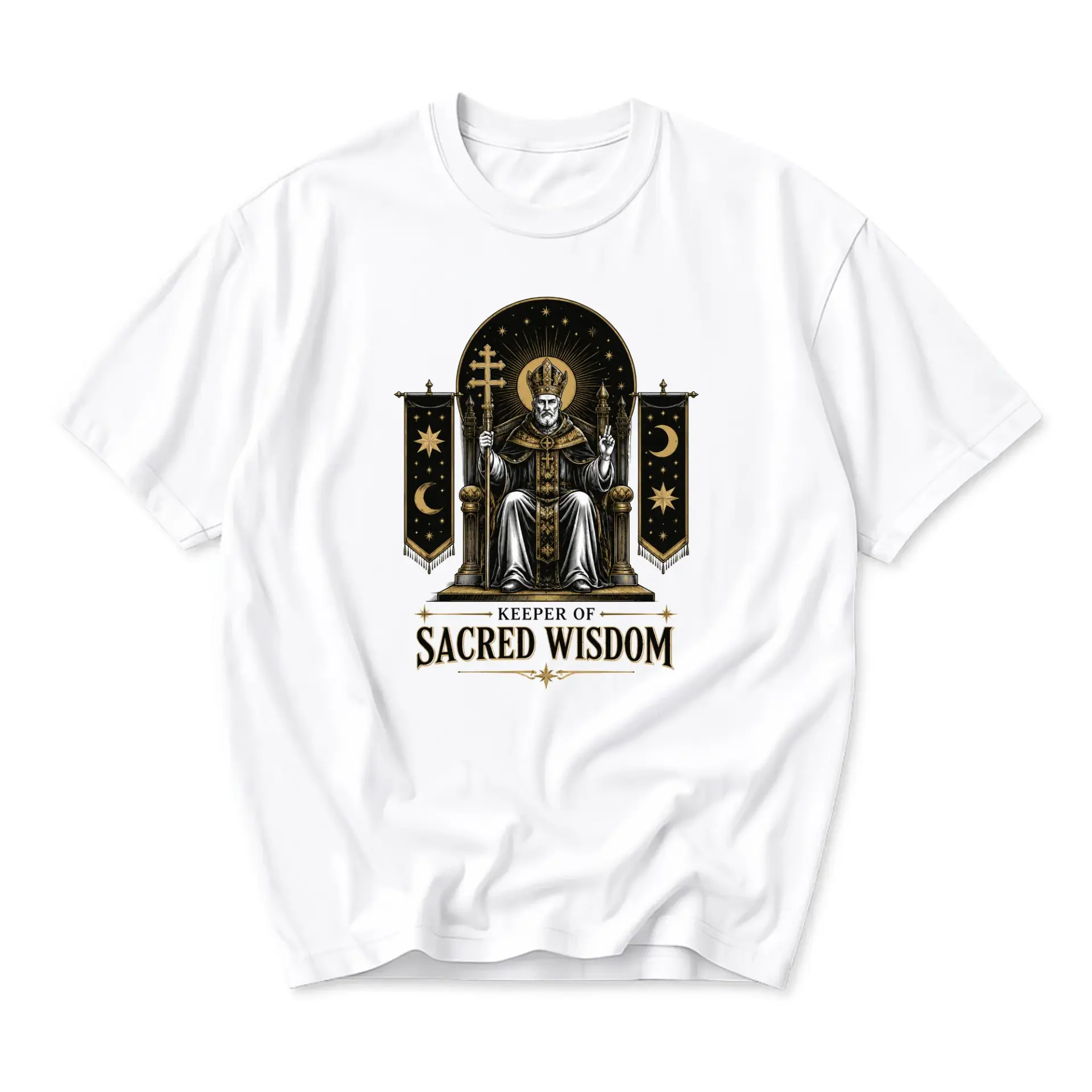 Graphic Tee Keeper of Sacred Wisdom Unisex T-Shirt Religious Art Short Sleeve Casual Top for Everyday Wear