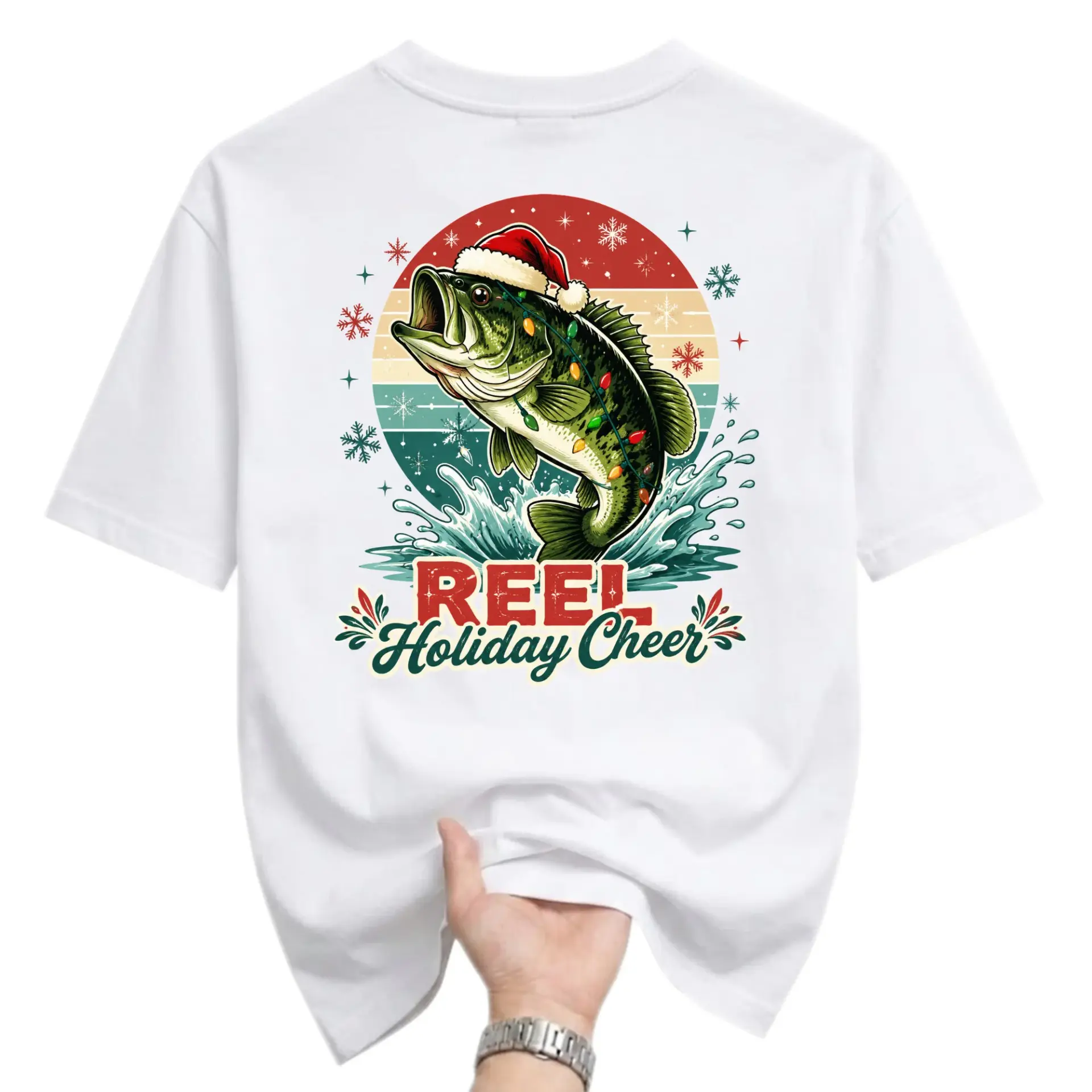 Funny Shirt Reel Holiday Cheer Fishing Lover Graphic Tee Unisex Crew Neck
