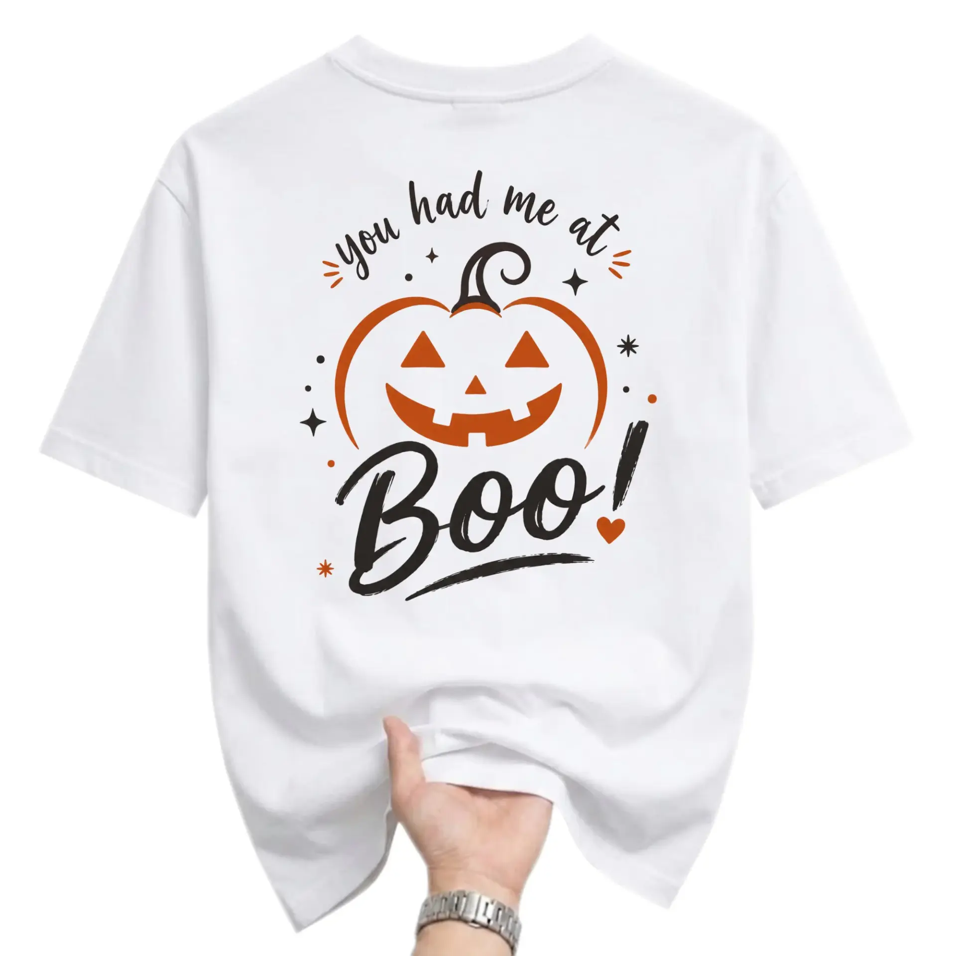 Funny Shirt You Had Me at Boo Halloween Pumpkin Graphic Tee Casual Unisex Crew Neck Short Sleeve Cotton Apparel
