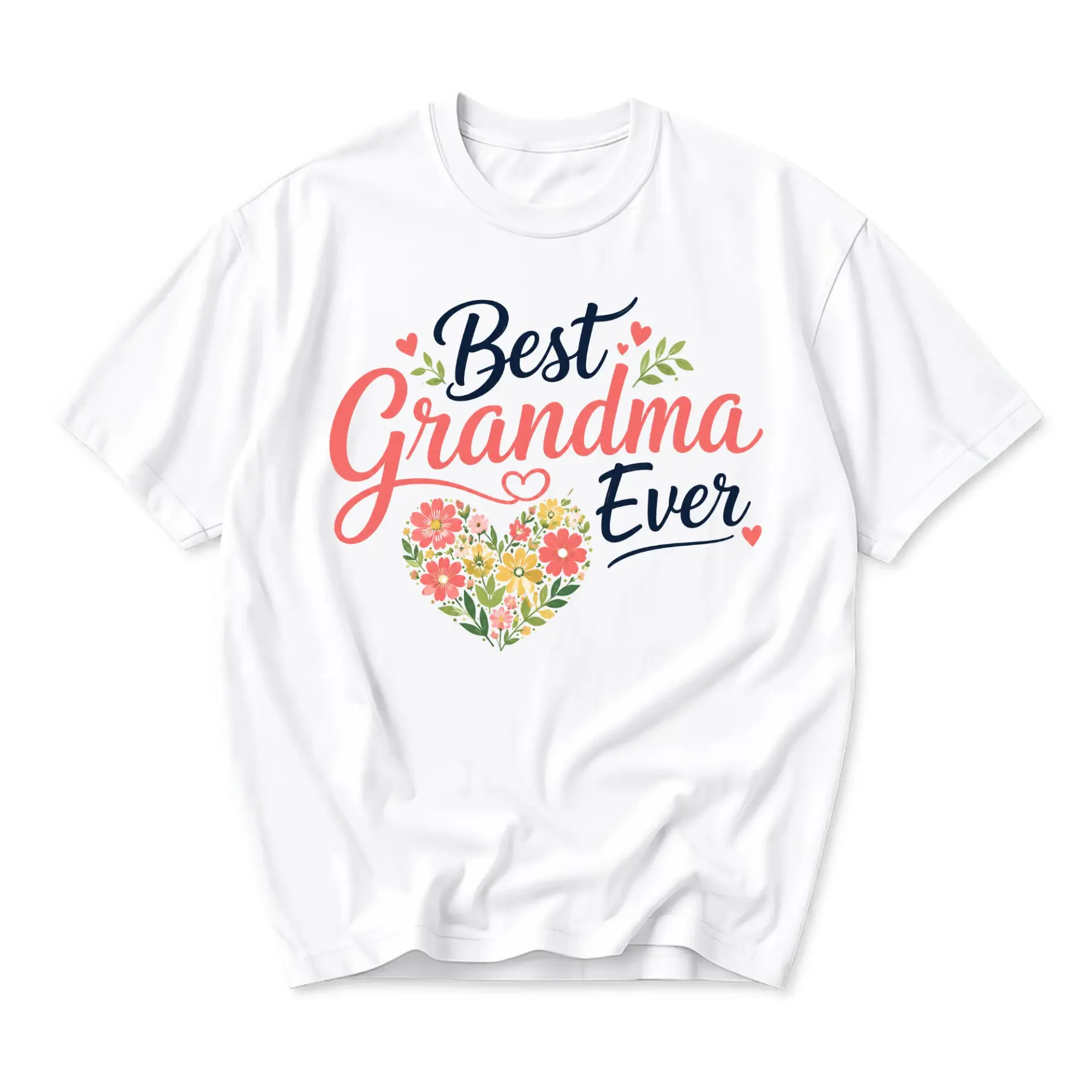 T-shirt Best Grandma Ever Floral Heart Graphic Tee Unisex Crew Neck Casual