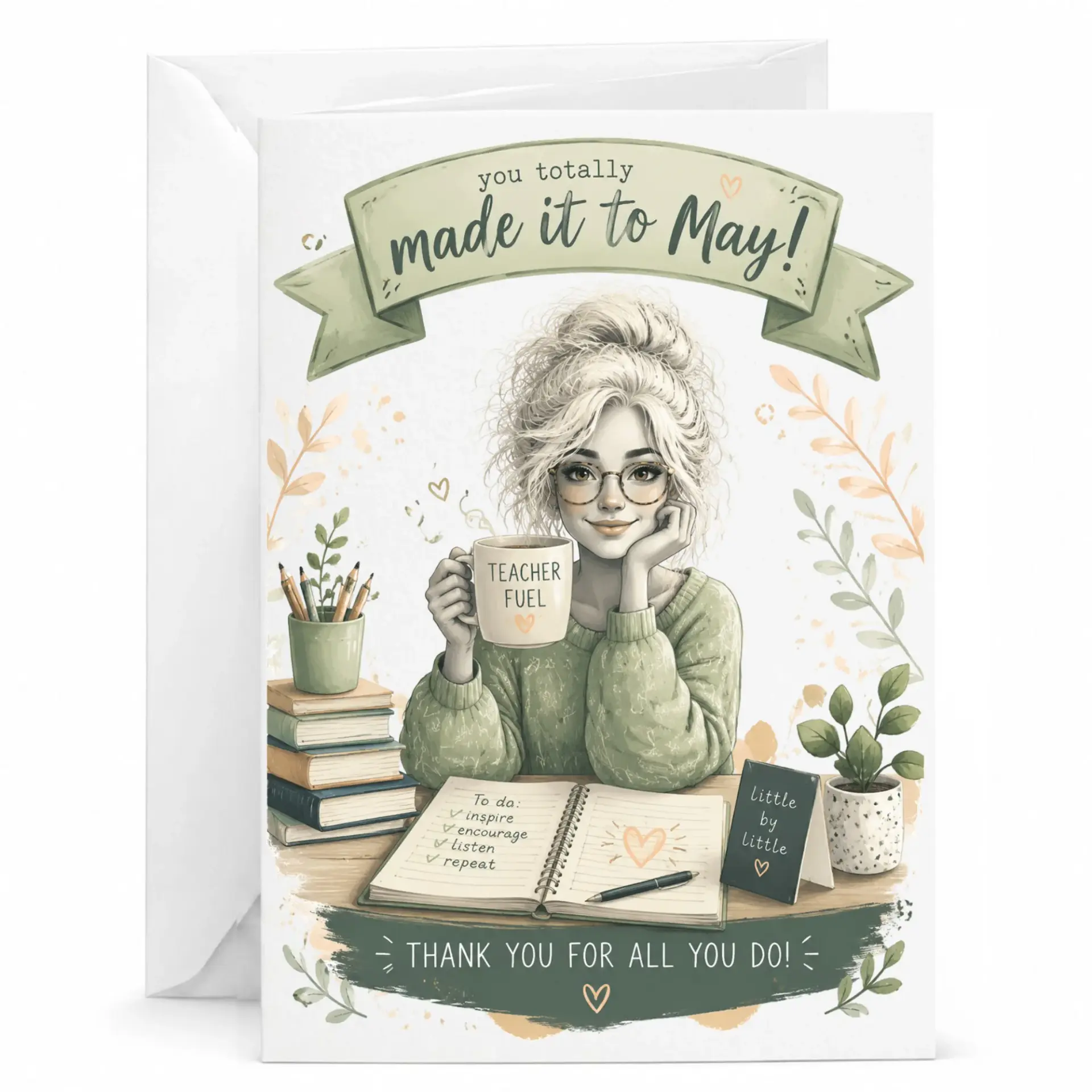 Card for Teacher Made It to May Greeting with Envelope Professional Appreciation and Encouragement