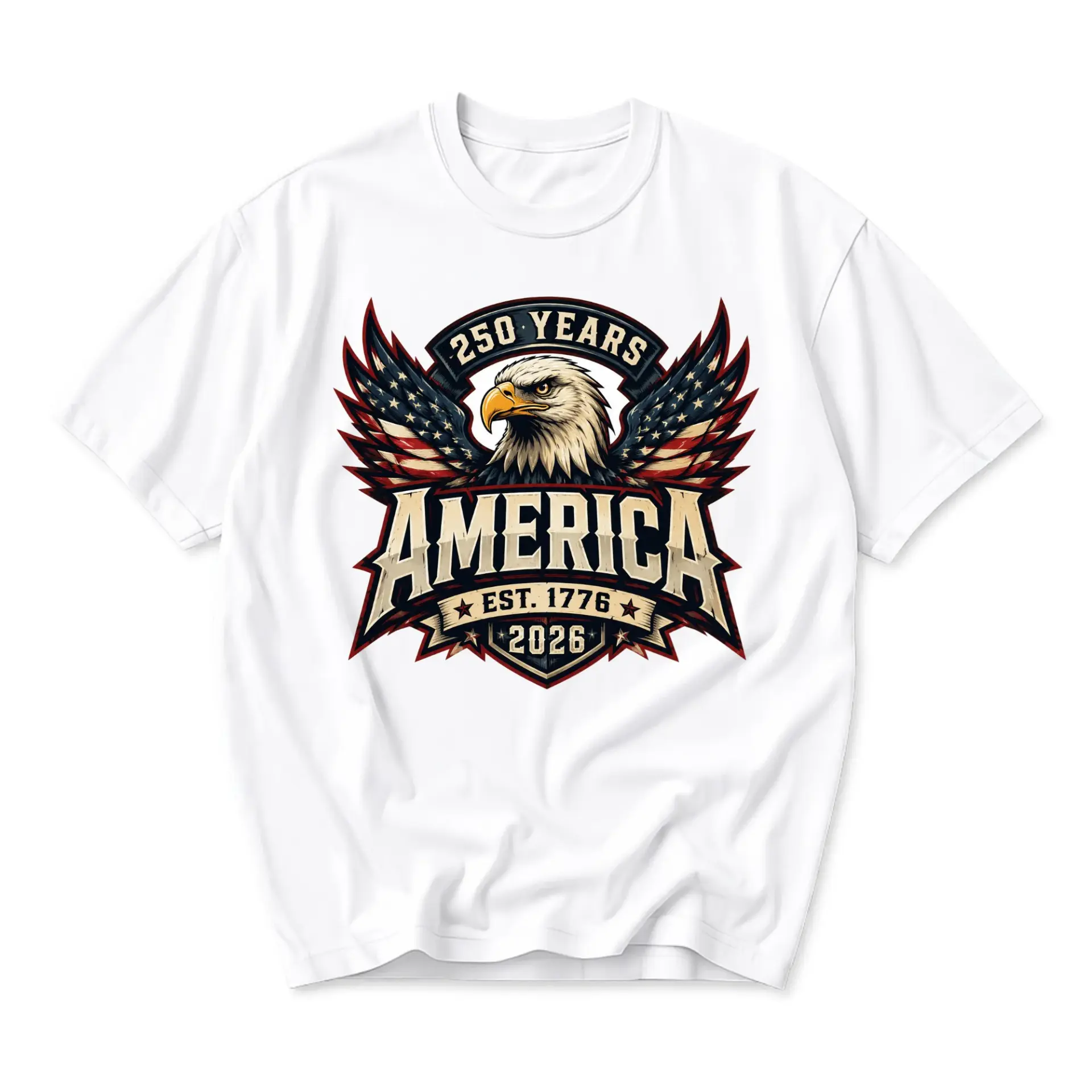 Graphic Tee America 250 Years Est 1776 Patriotic Eagle Unisex Crew Neck Shirt for Casual Everyday Style and Comfort