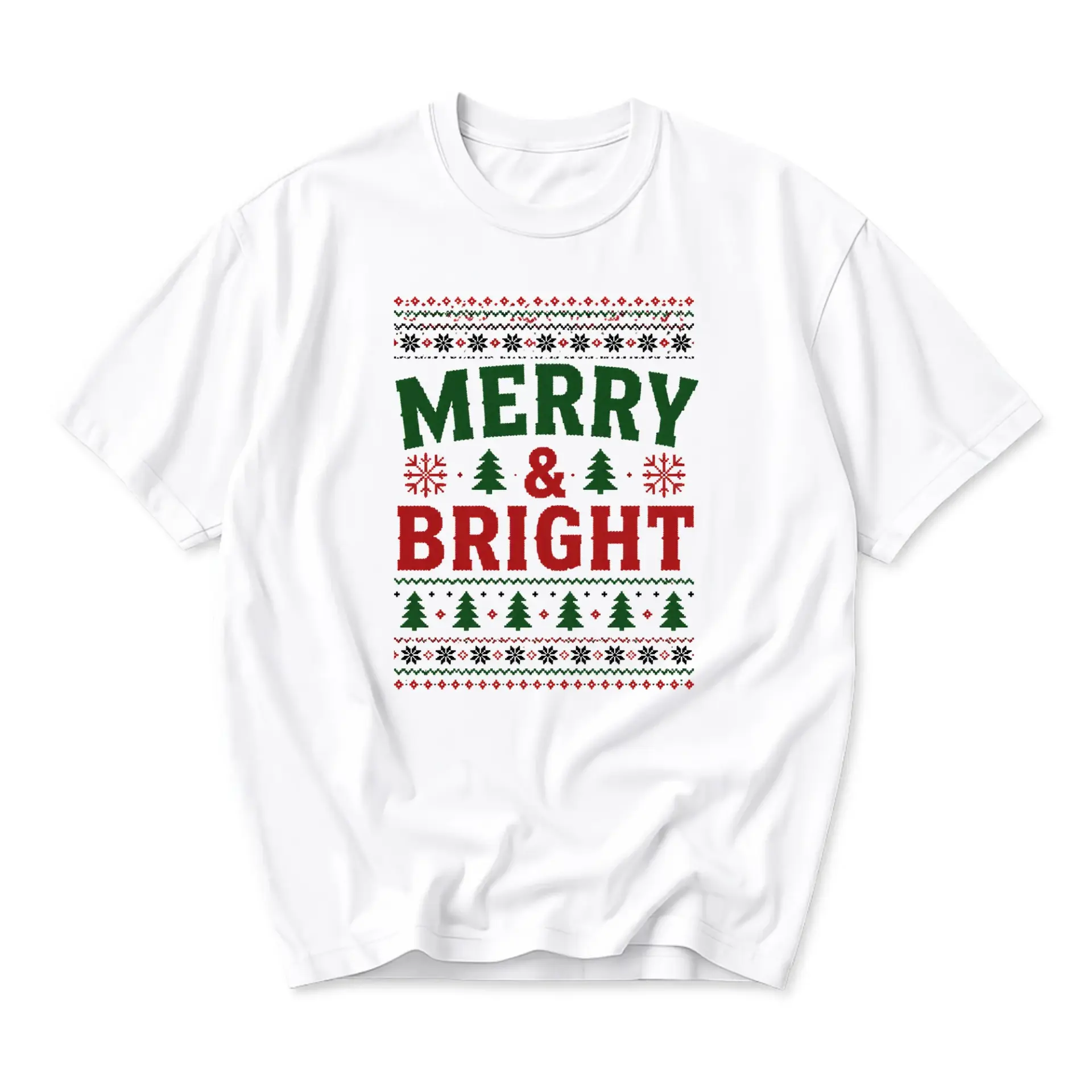 T-shirt Merry and Bright Holiday Graphic Tee Festive Seasonal Unisex Casual Crew Neck Soft Cotton Apparel Top