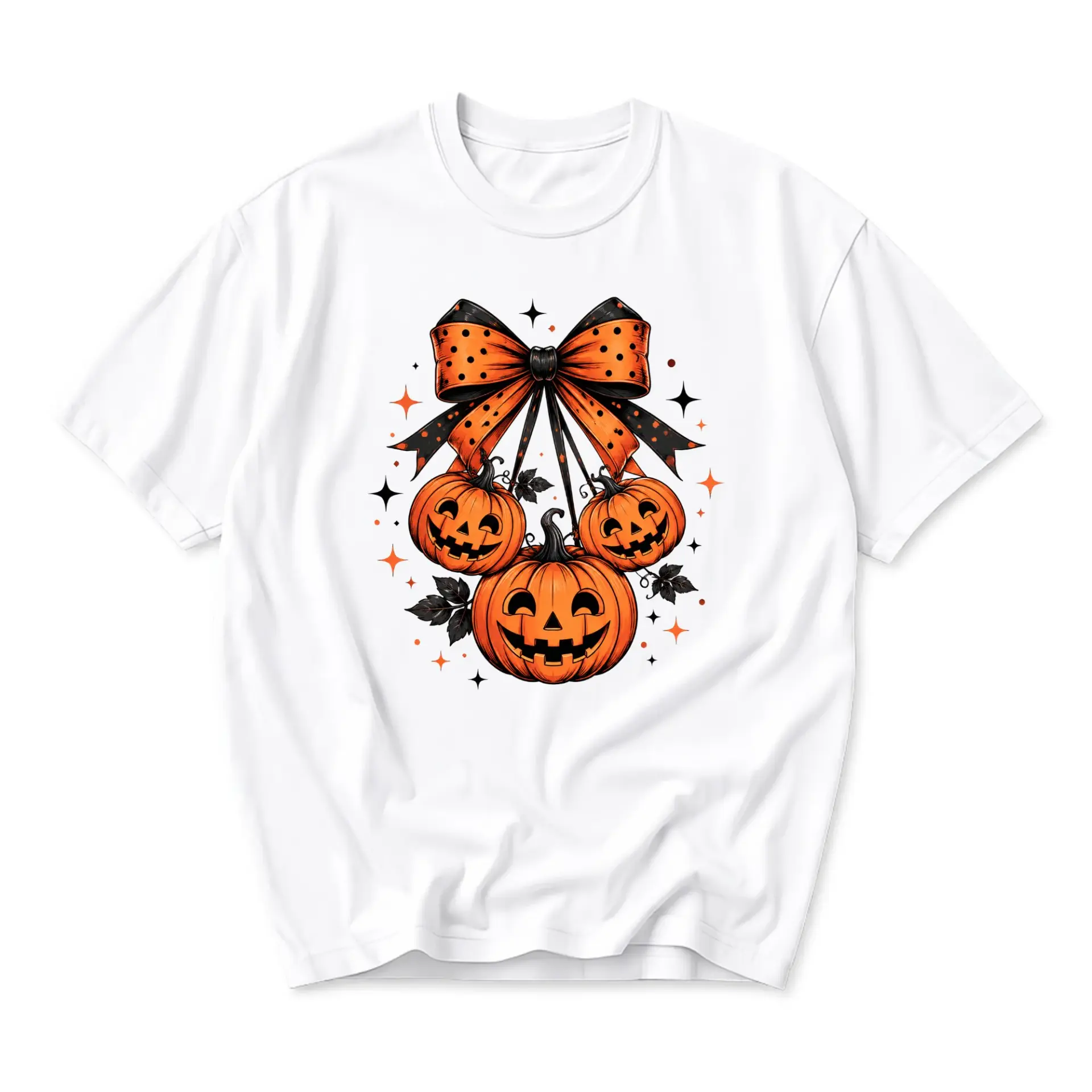 Graphic Tee Pumpkin Bow Shirt Fall Halloween Unisex Crew Neck Soft Cotton Casual Everyday Top for Autumn Season