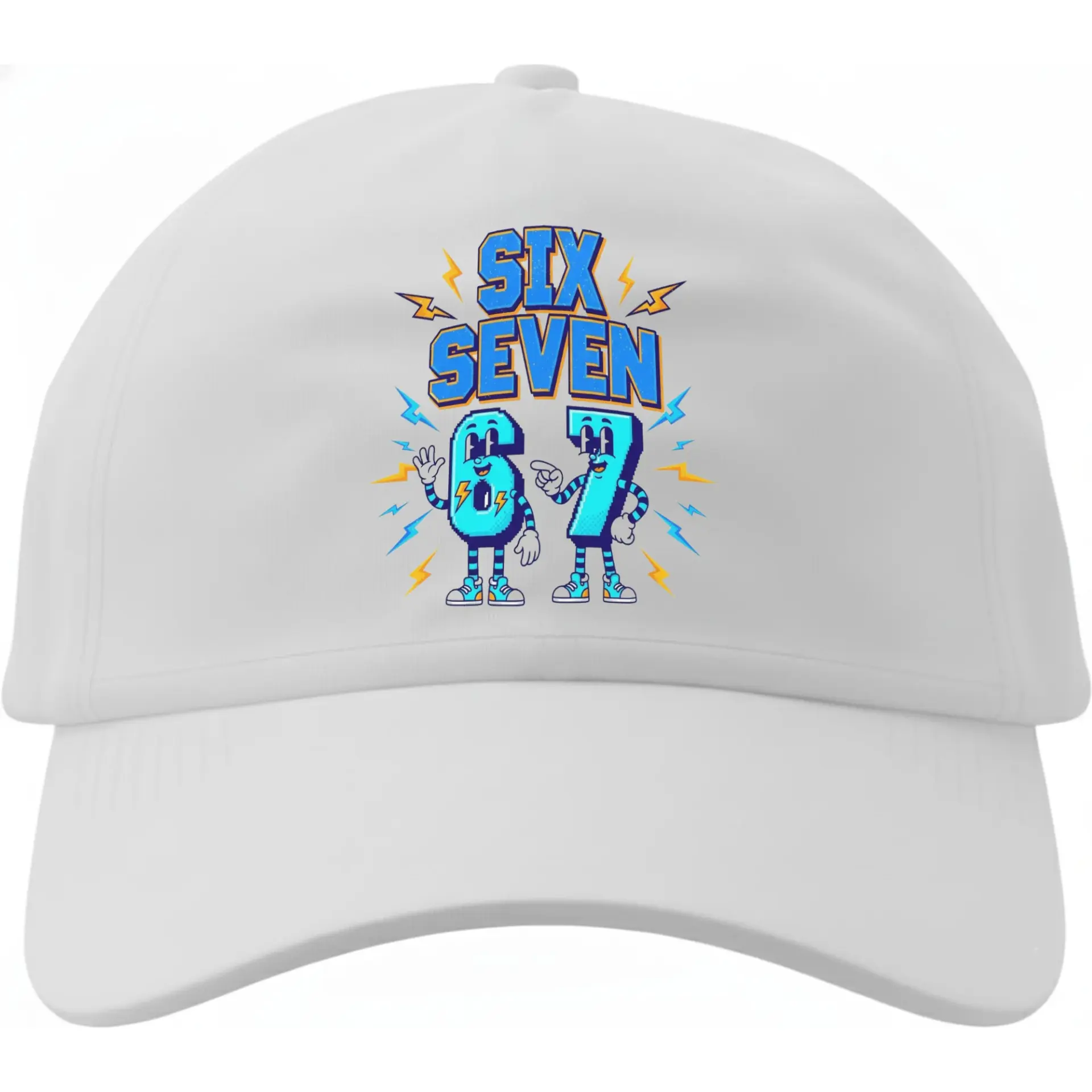 Baseball Cap Six Seven Number Graphic Unisex Hat Comfortable Cotton Blend Adjustable Structured Low Profile Crown White