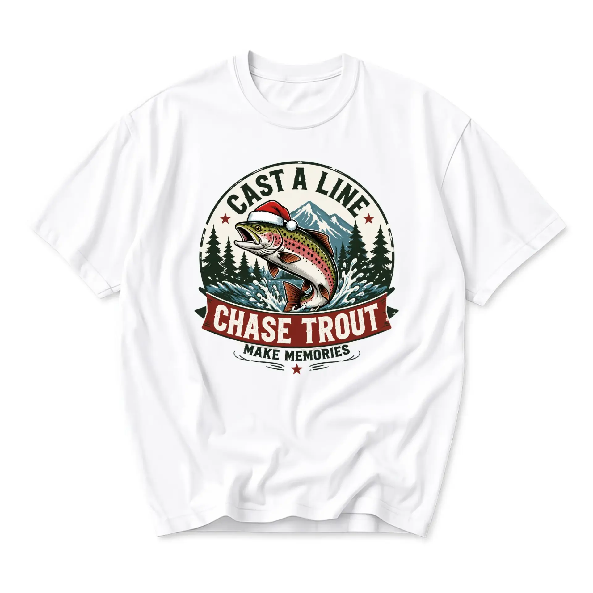 Graphic Tee Cast a Line Chase Trout Make Memories Fishing Theme Unisex Crew