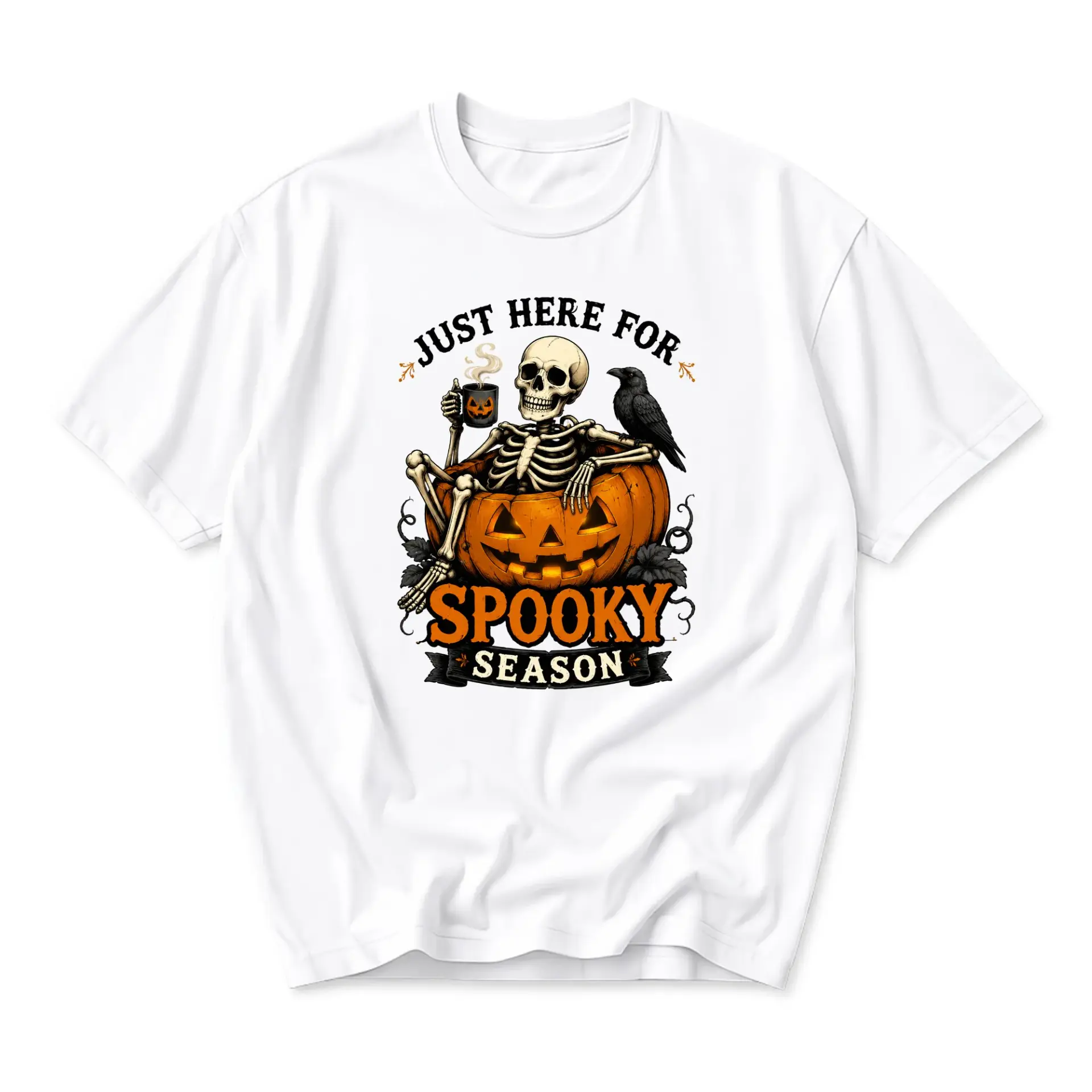 Graphic Tee Unisex Spooky Season Skeleton Pumpkin Halloween T-Shirt Funny Fall Aesthetic Casual Cotton Crew Neck Top