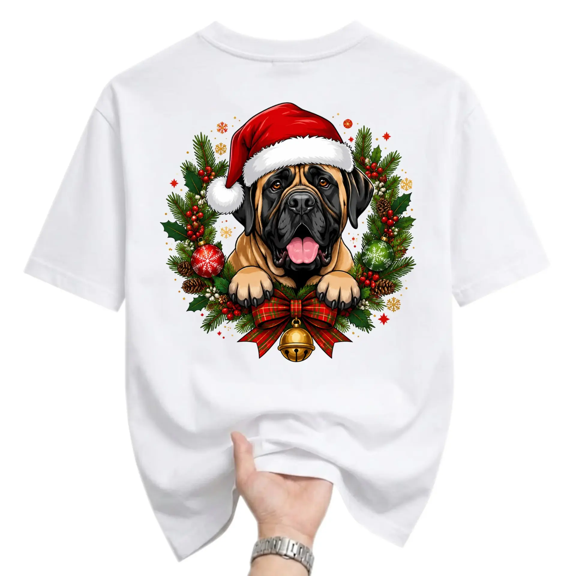 Graphic Tee Unisex Crew Neck Holiday Dog Wearing Santa Hat Inside Christmas