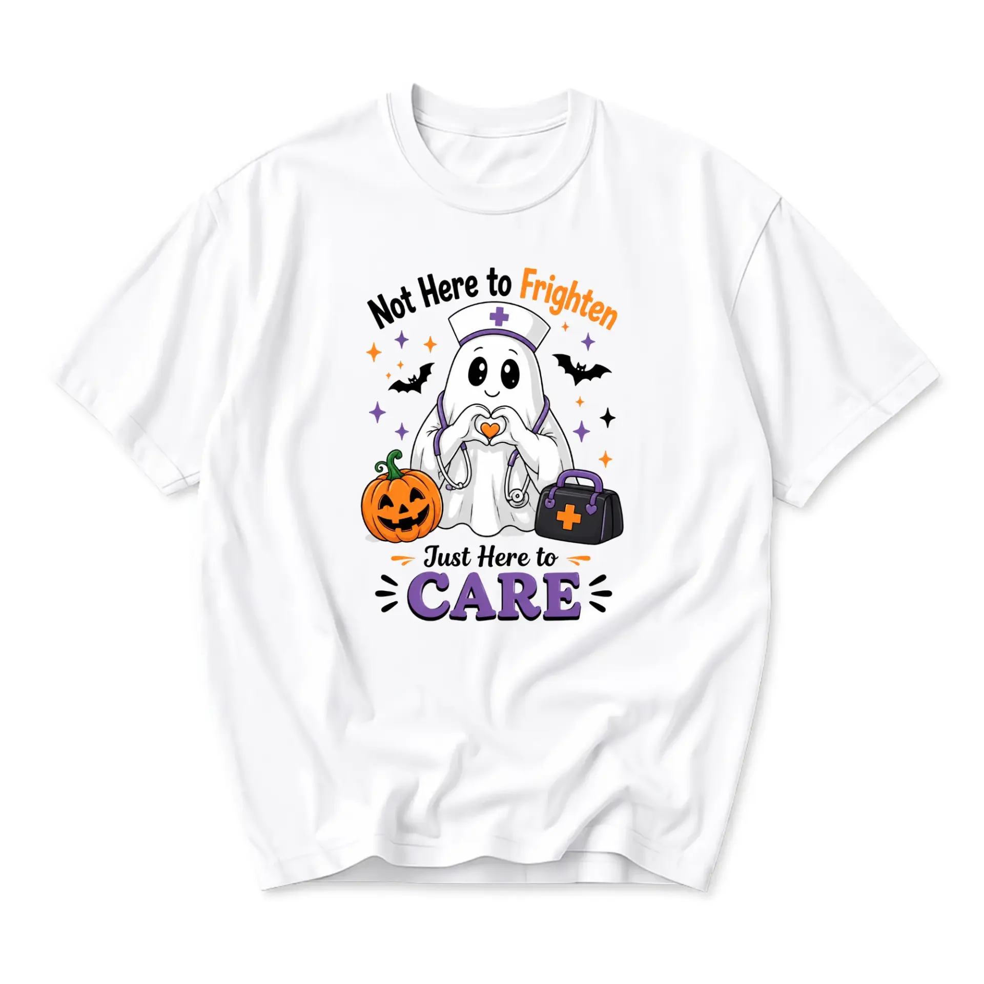 Funny Shirt Nurse Ghost Graphic Tee Halloween Casual Unisex Crew Neck Top for Medical Professionals and Halloween Fans