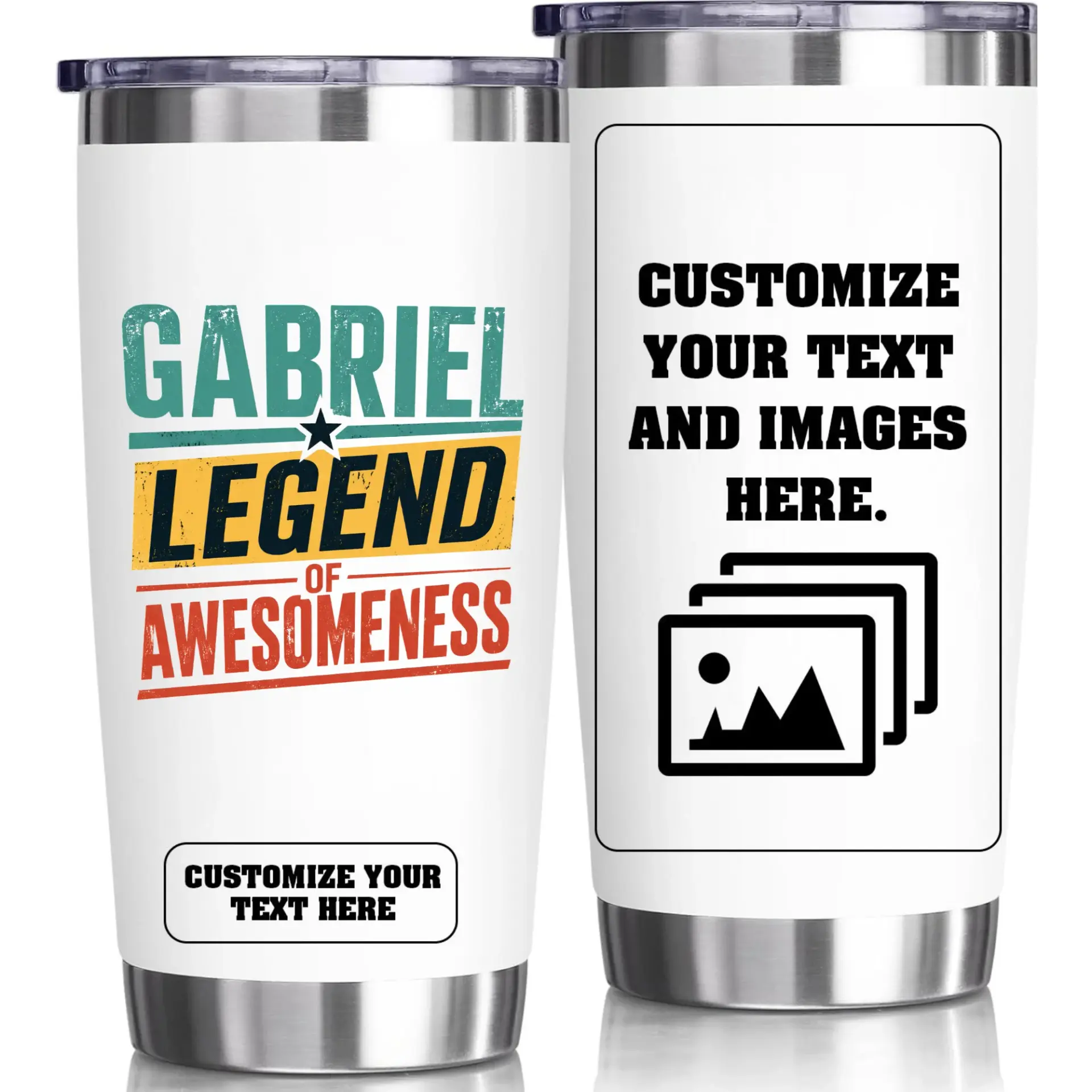 Stainless Steel Tumbler 20oz Personalized Travel Mug Double Wall Insulated Cup for Coffee Tea Beverage Gift for Men Women