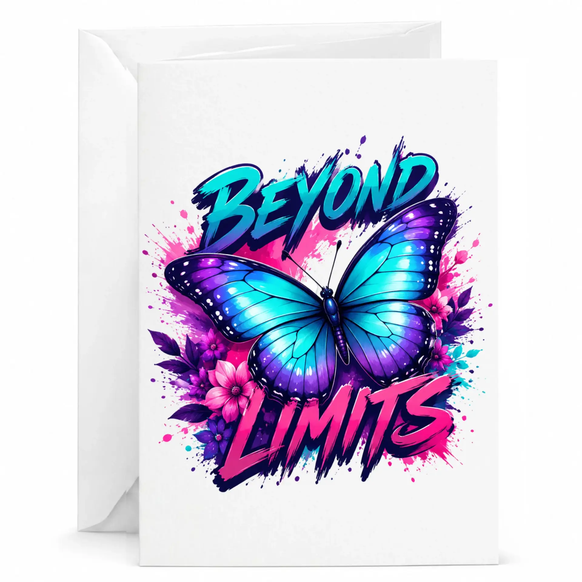 Greeting Card Beyond Limits Butterfly Artwork Featuring Vibrant Floral Accents for Uplifting Messages and Special Occasions
