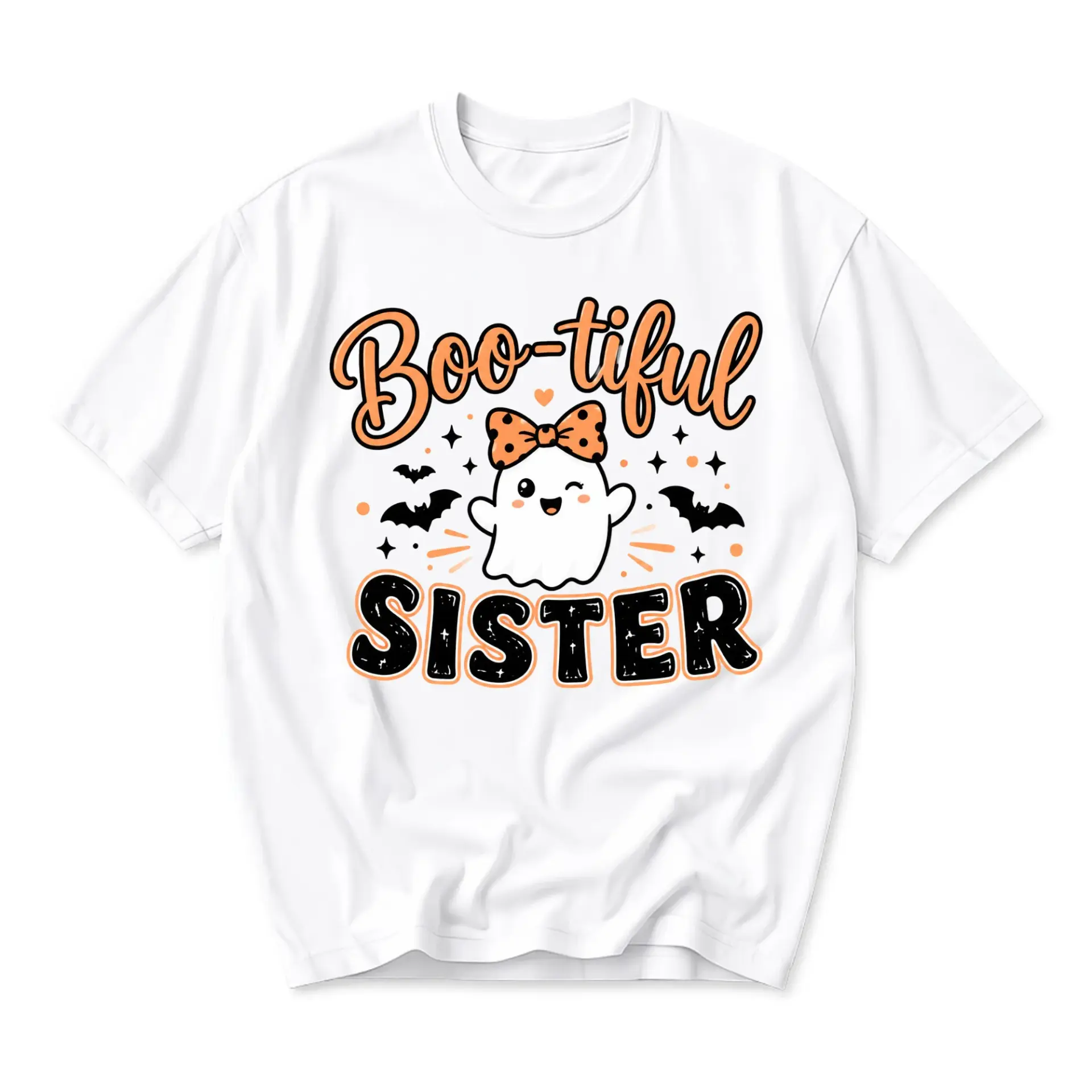 Graphic Tee Boo-Tiful Sister Halloween Ghost T-Shirt Cute Fall Season Casual Cotton Blend Unisex Crew Neck Top