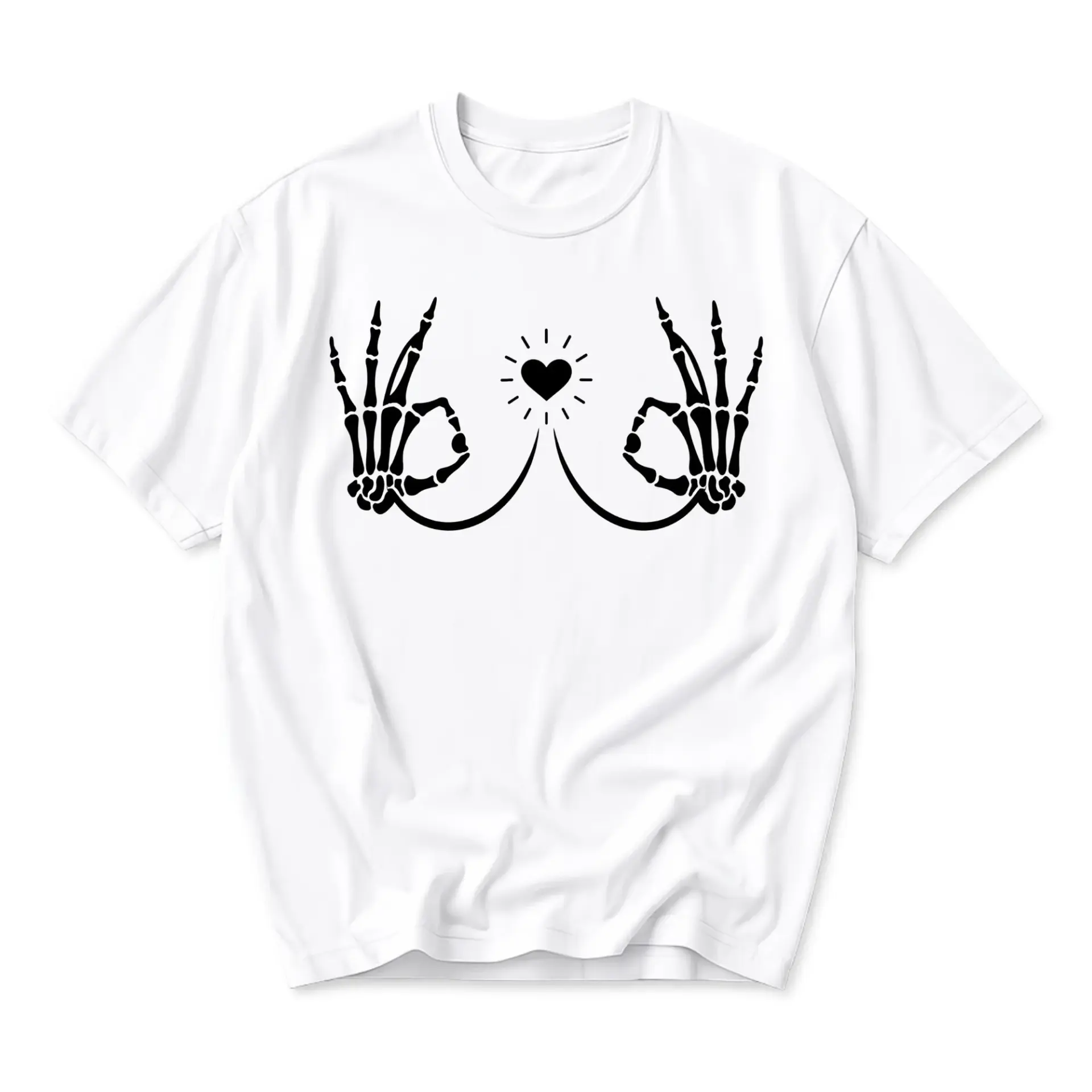 Funny Shirt Skeleton Hand Ok Sign Graphic Tee Unisex Crew Neck Casual Cotton Blend Apparel for Everyday Wear