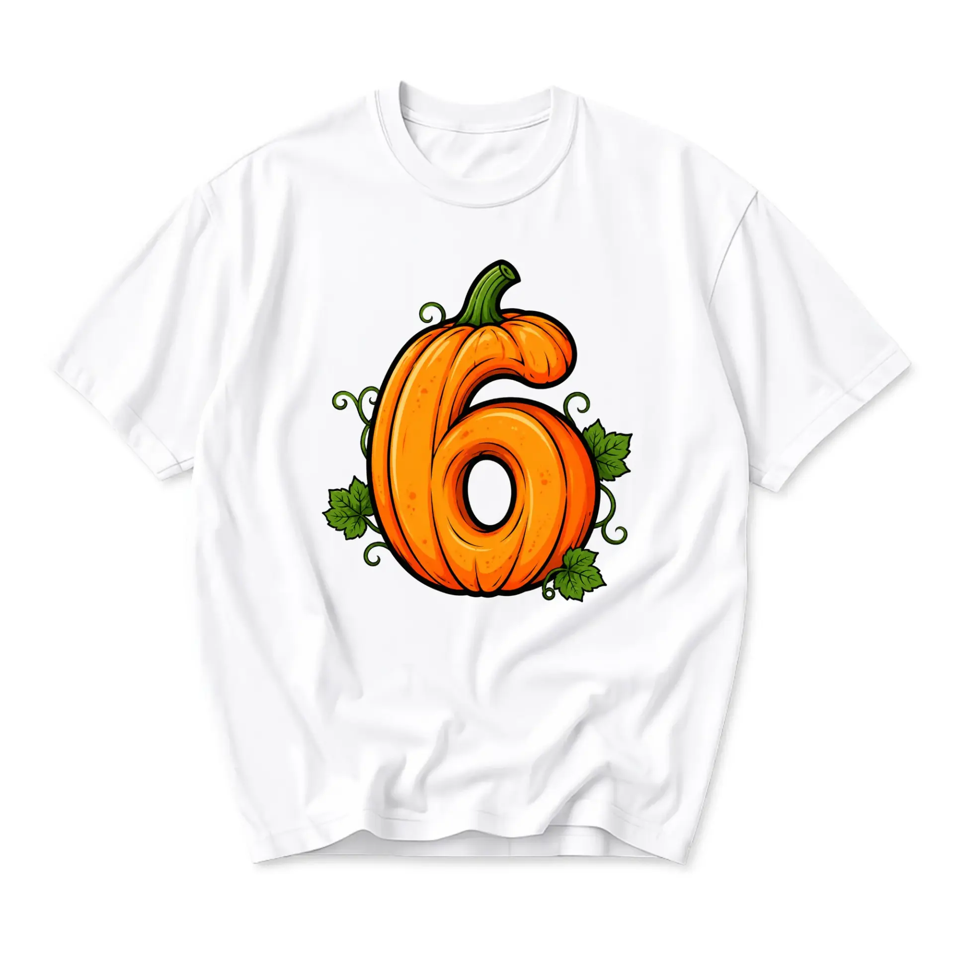 Graphic Tee Pumpkin Number Six Design Casual Unisex Crew Neck T-Shirt Soft Cotton Blend Top for Seasonal Wear
