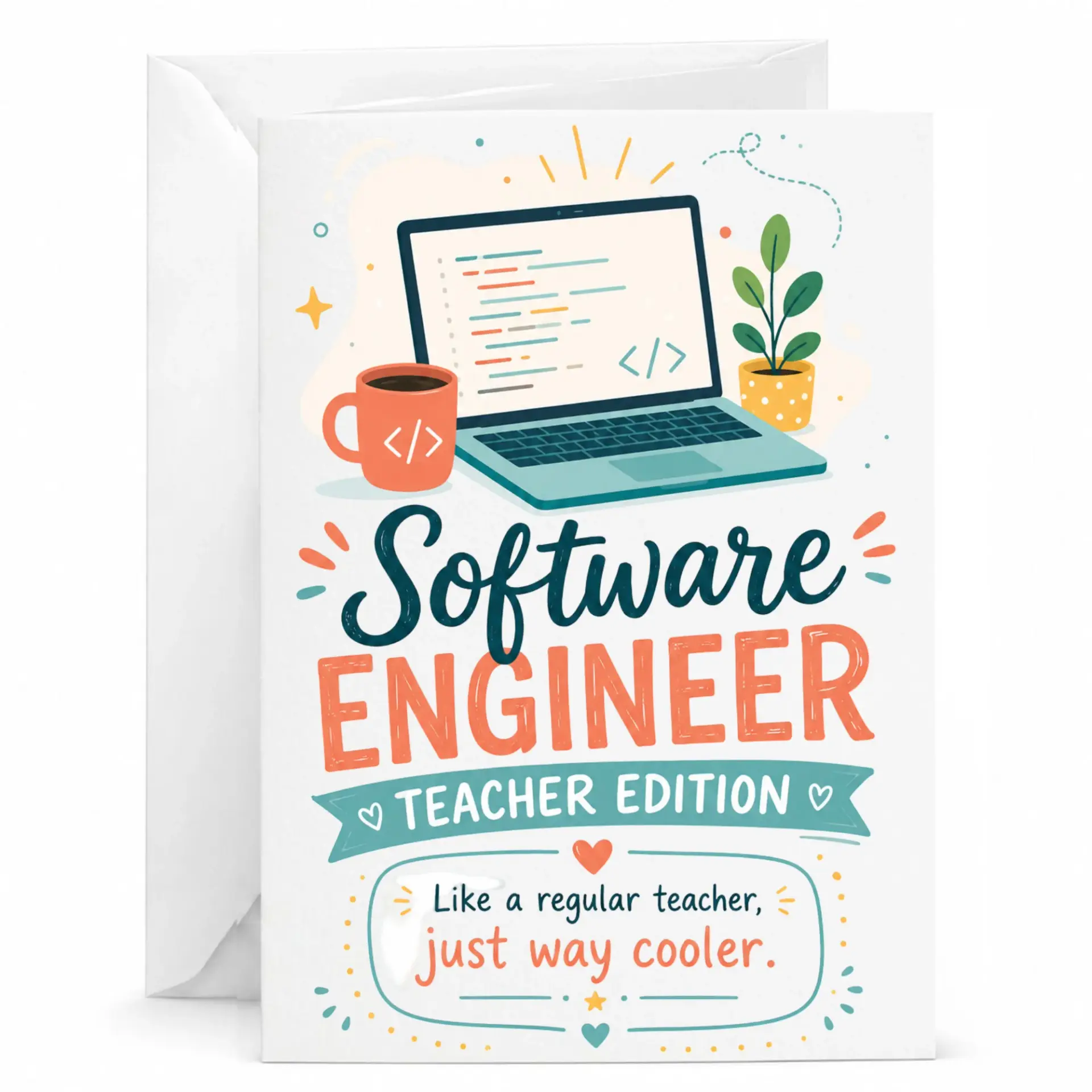 Software Engineer Teacher Greeting Card Funny Computer Programmer Appreciation Note for 5x7 Folded Paper