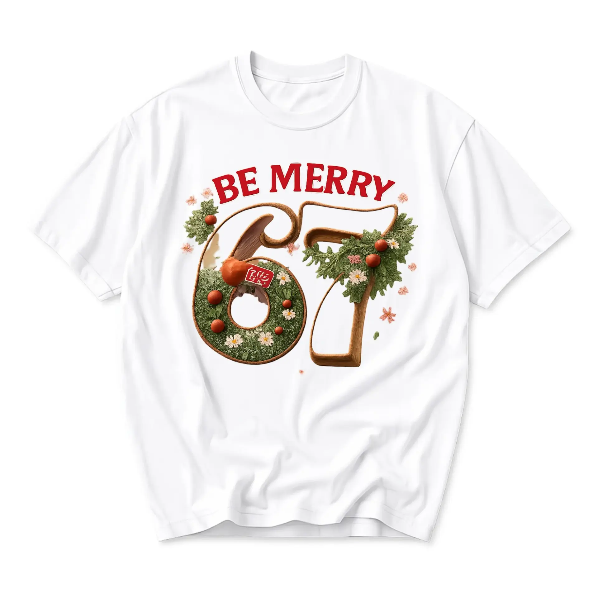 T-shirt Be Merry 67 Floral Graphic Unisex Crew Neck Casual Everyday Wear