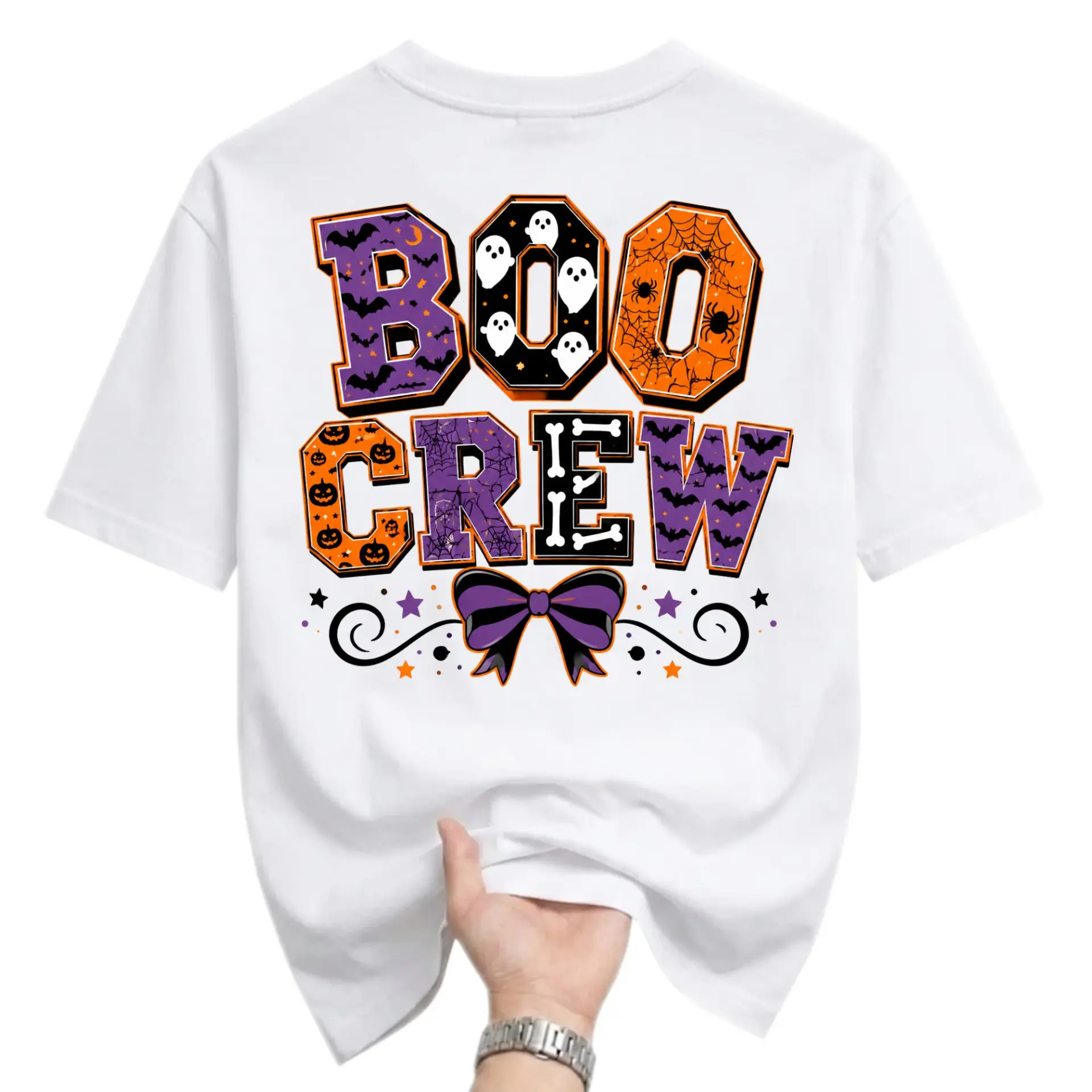 Graphic Tee Boo Crew Halloween Print Unisex Casual Short Sleeve Shirt for Everyday Style and Seasonal Celebration
