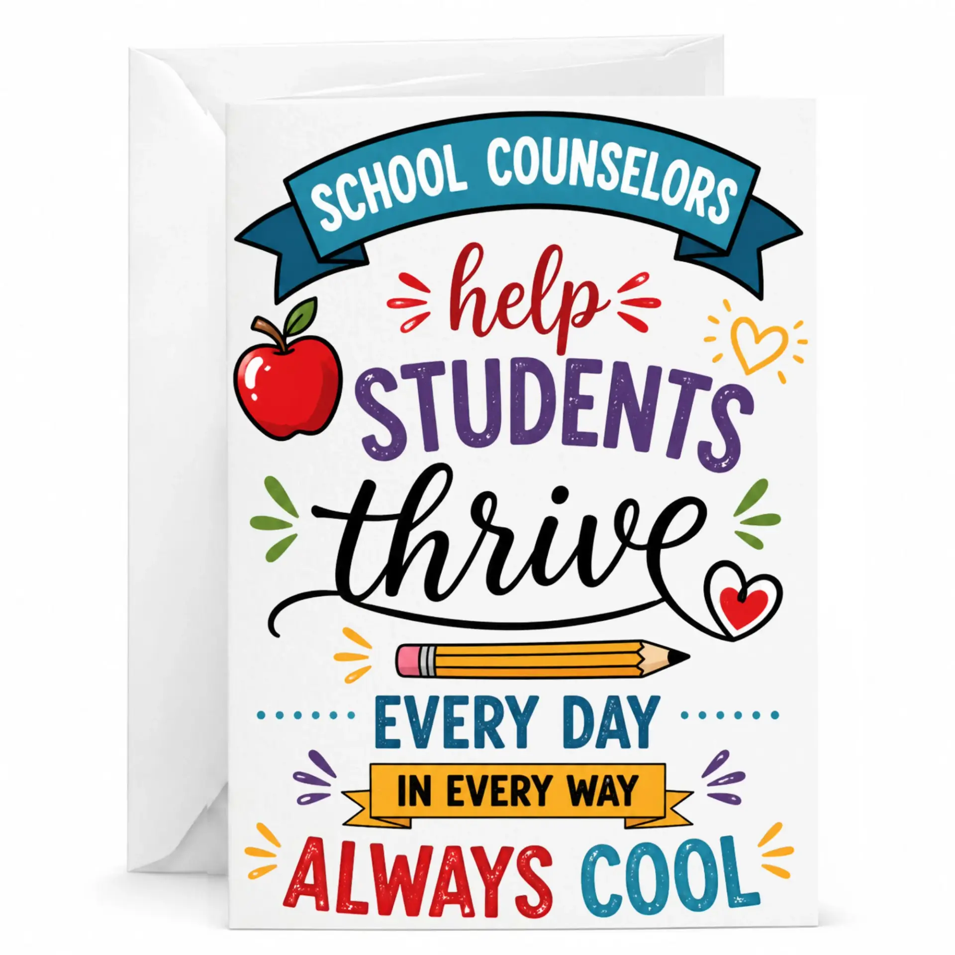 Card for School Professional Appreciation Greeting with Envelope Recognition and Gratitude