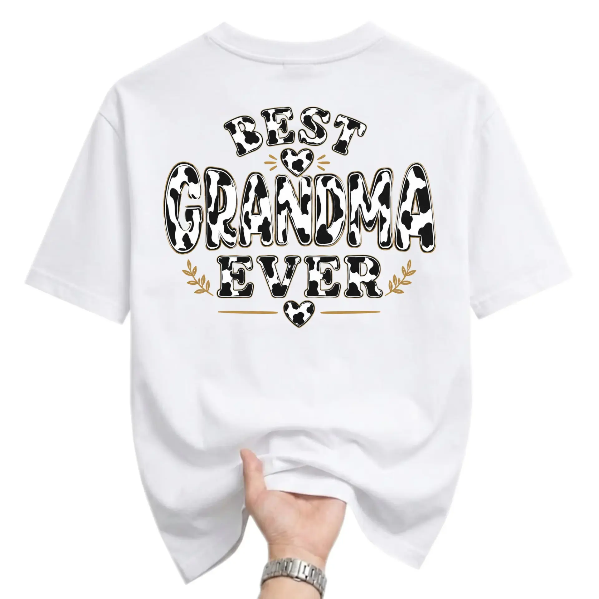 Graphic Tee Best Grandma Ever Cow Print Pattern Unisex Crew Neck Short