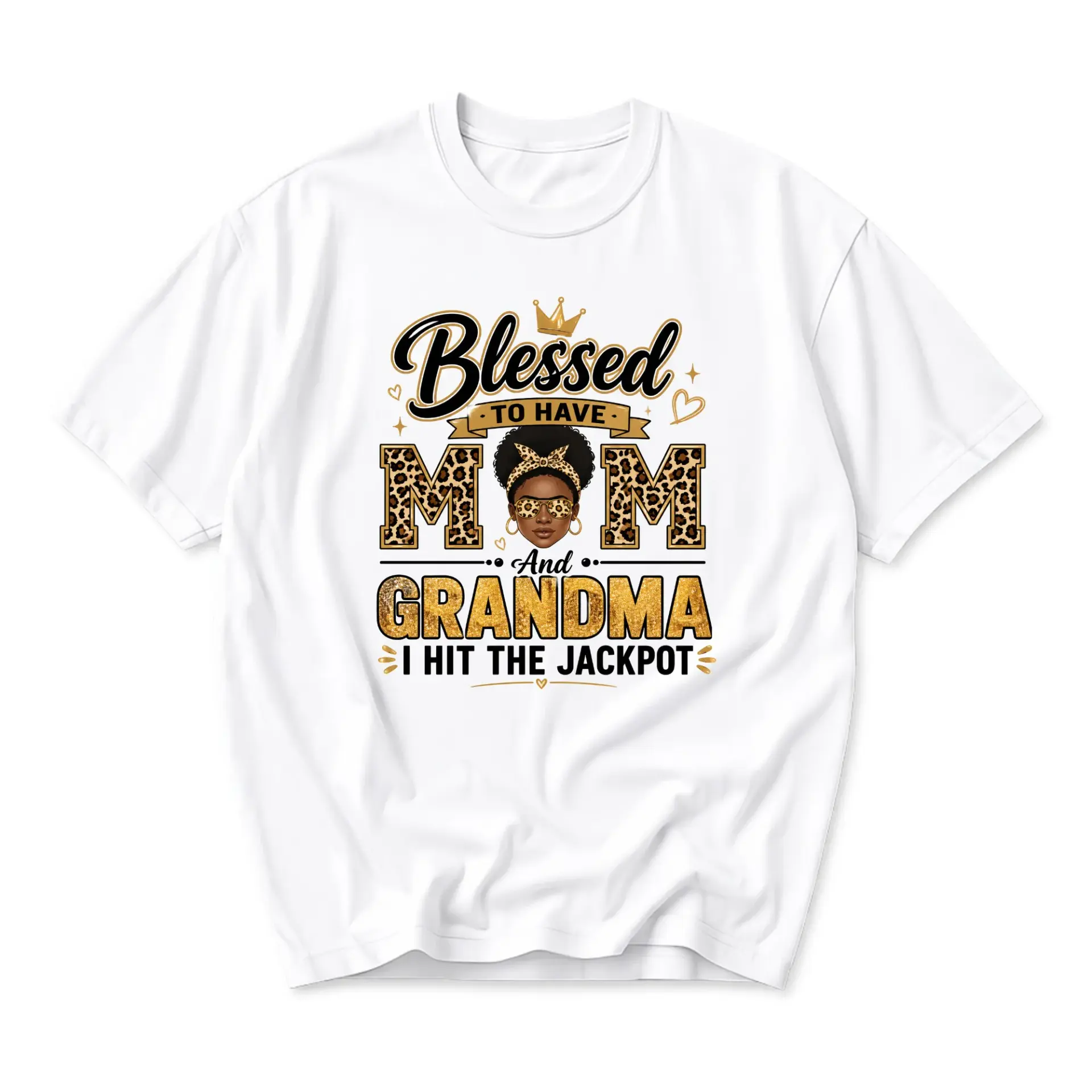 Graphic Tee Blessed to Have Mom and Grandma I Hit the Jackpot Unisex Crew Neck Casual Everyday Shirt White Apparel
