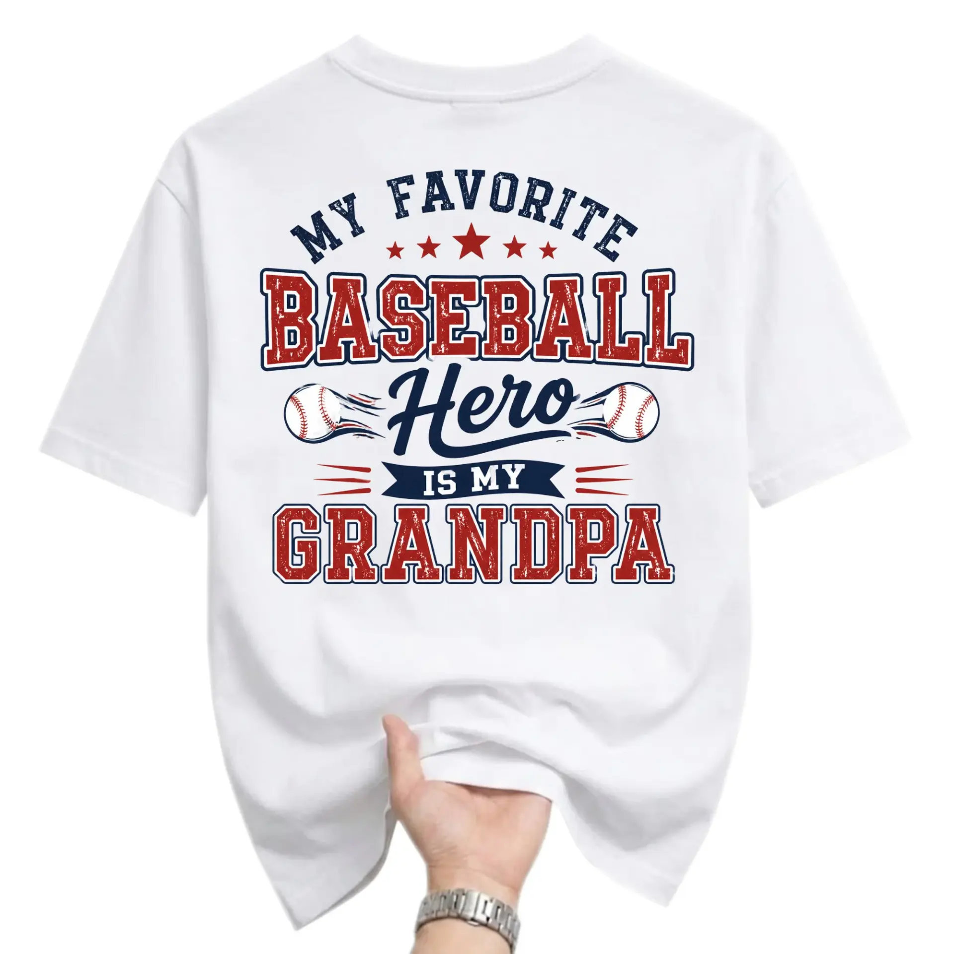Funny Shirt My Favorite Baseball Hero Is My Grandpa Graphic Tee Casual