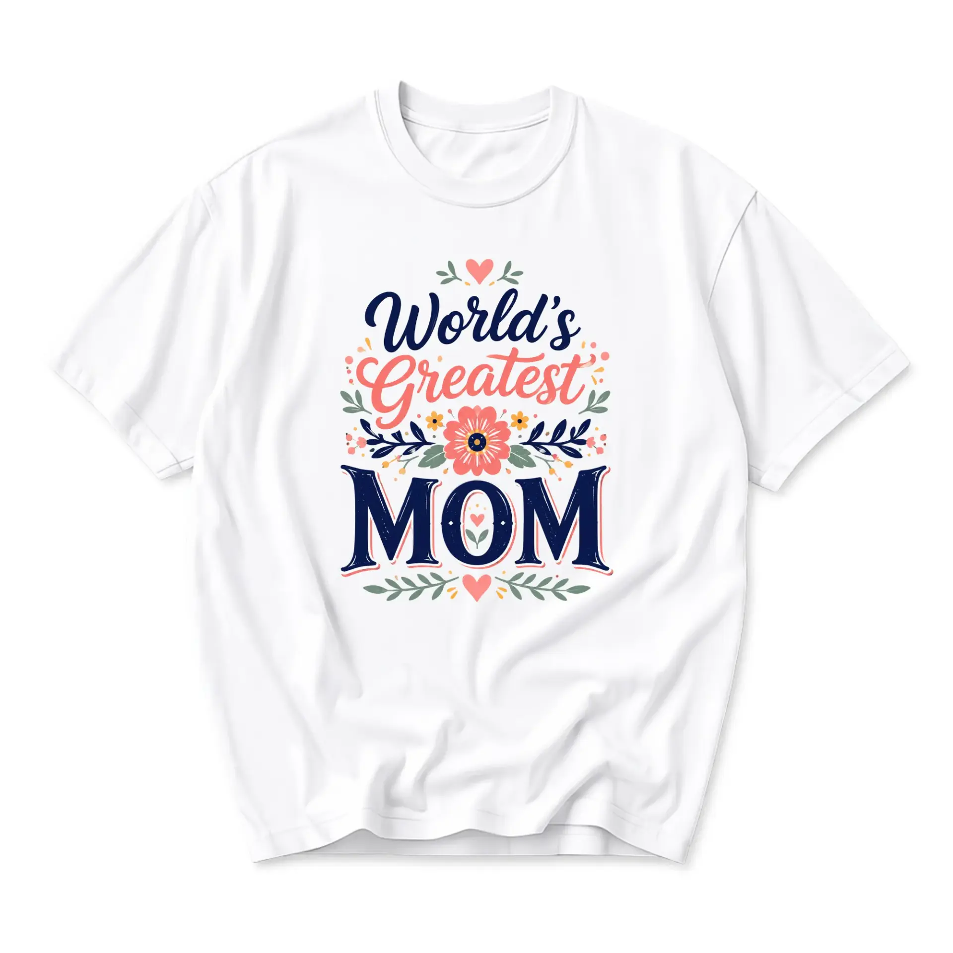 Graphic Tee World's Greatest Mom Floral Design Casual Unisex Crew Neck Short Sleeve Shirt for Everyday Comfort