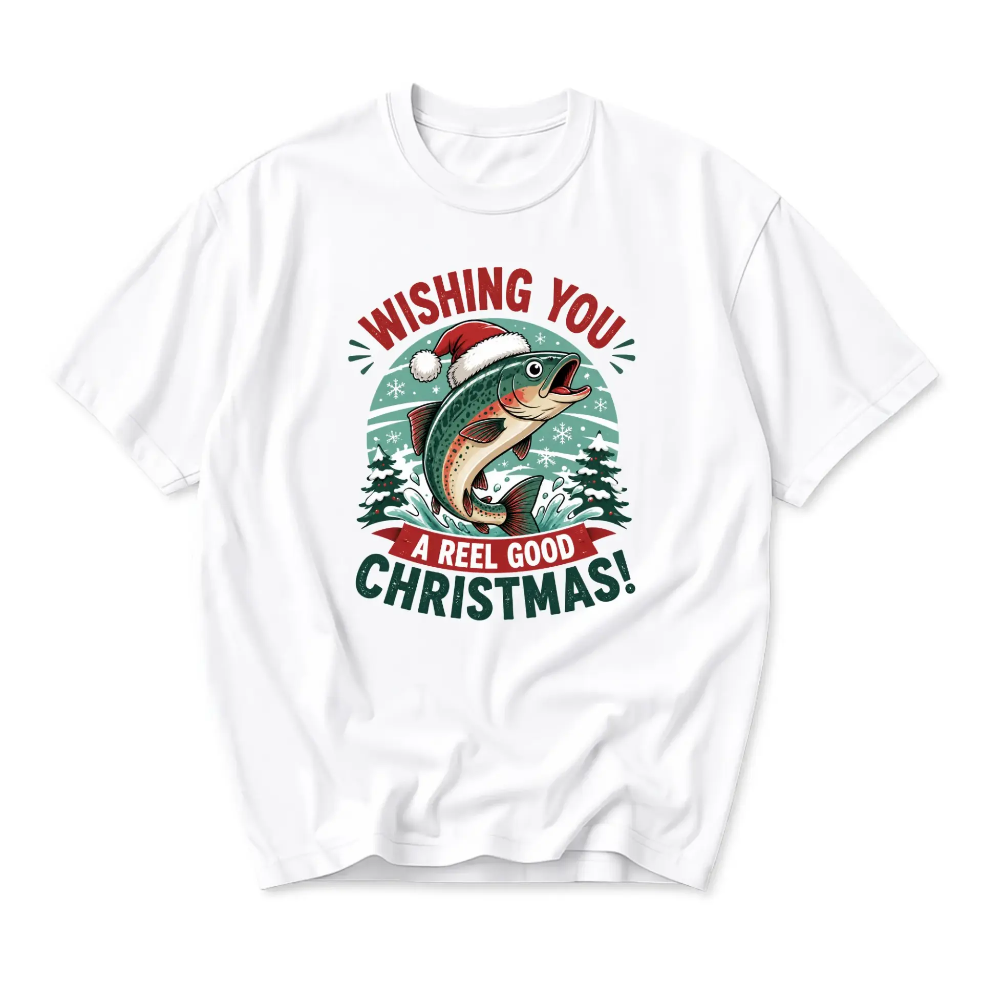 Graphic Tee Unisex Crew Neck Short Sleeve Shirt Featuring a Holiday Fishing