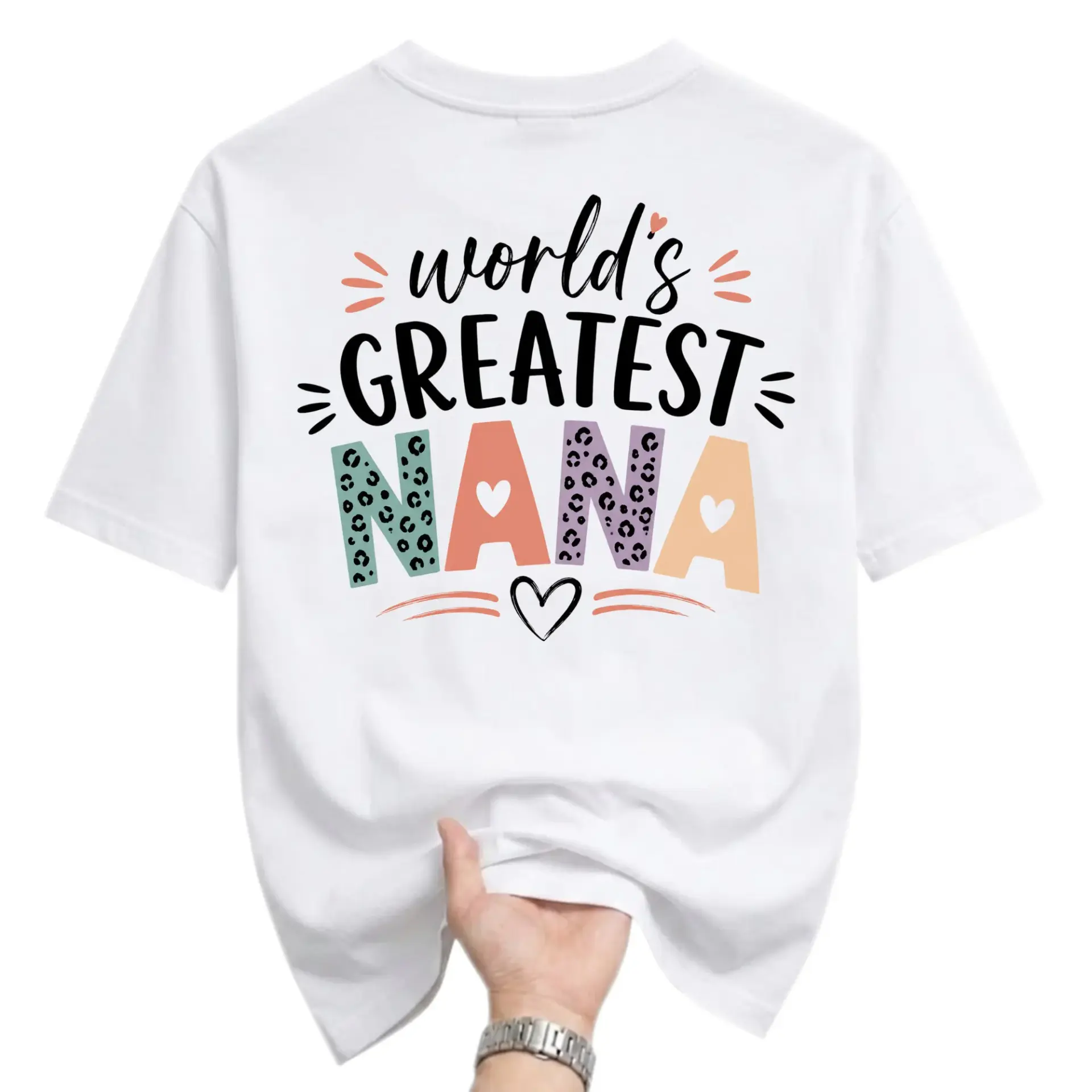 Graphic Tee World's Greatest Nana T-Shirt for Women Casual Everyday Apparel with Trendy Leopard Print Design White