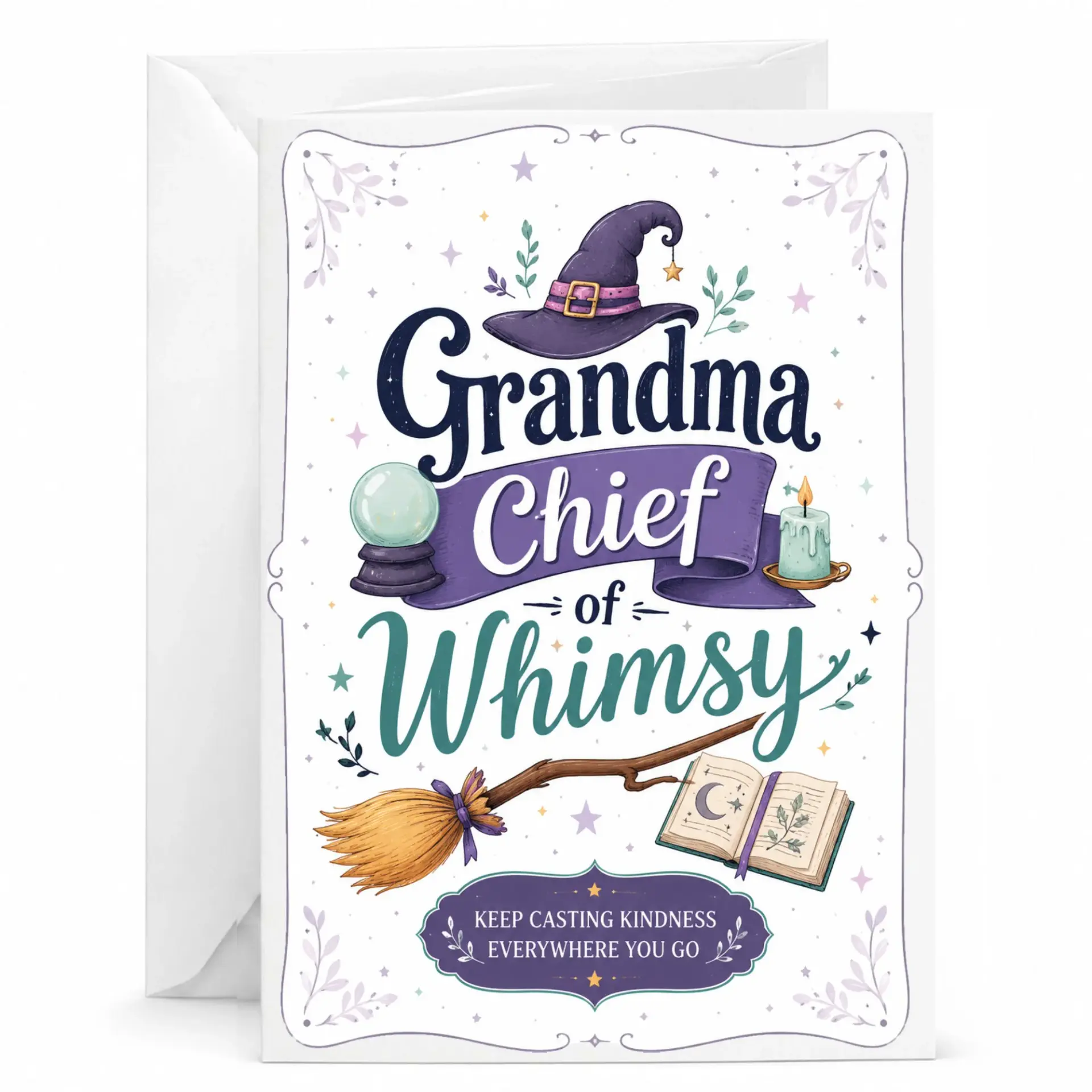 Greeting Card Grandma Chief of Whimsy Magical Witch Hat Theme Stationery for Personalized Messages and Greetings