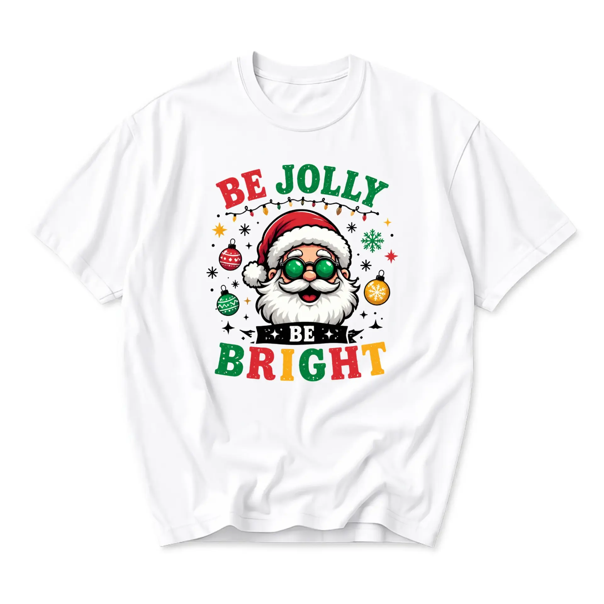Graphic Tee Be Jolly Be Bright Santa Claus Holiday Shirt for Casual Everyday Wear and Festive Season Celebrations