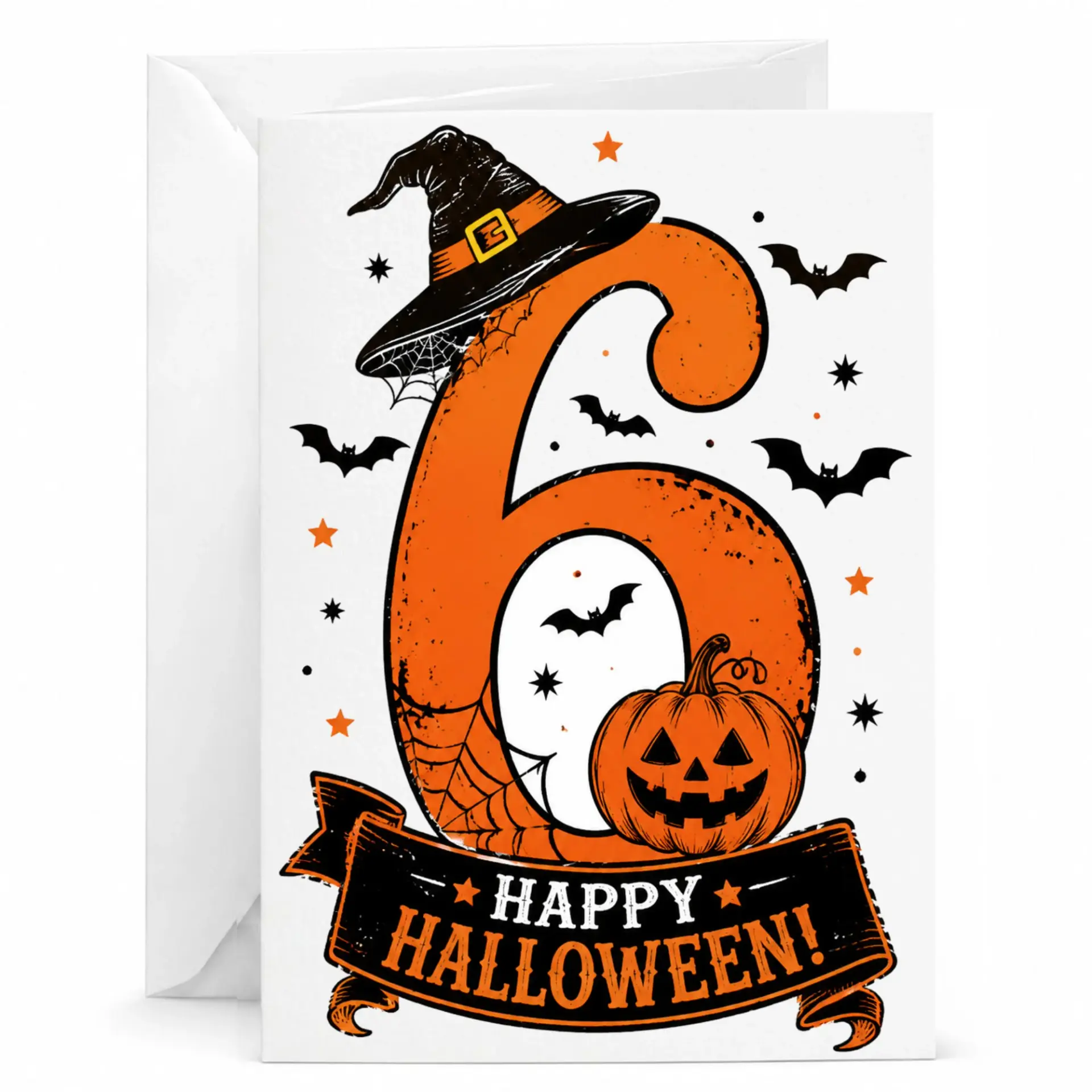 Happy Halloween Greeting Card Featuring Spooky Witch Hat and O Lantern Design for Holiday Celebrations
