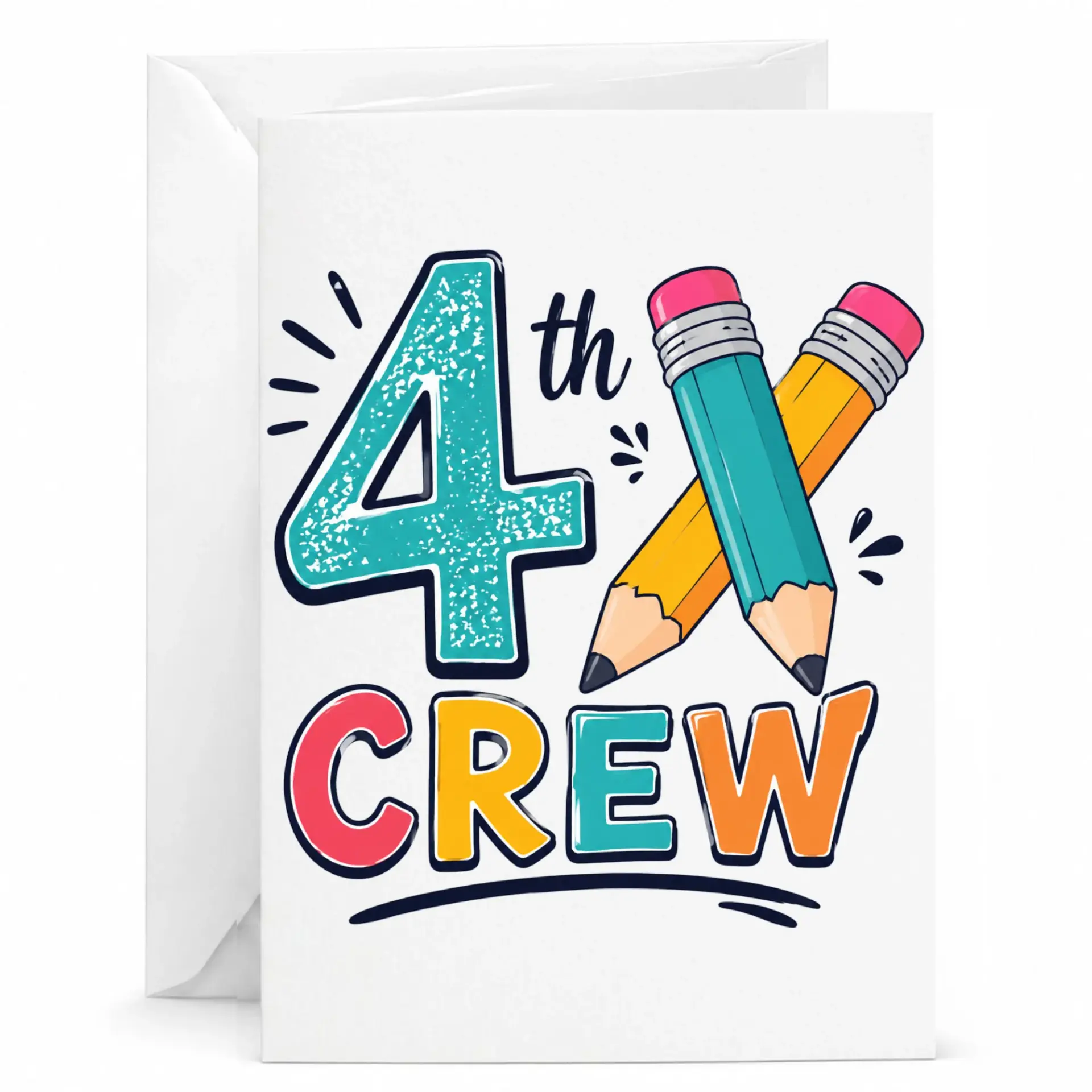 Personalized Greeting Card 4th Crew Design with Colorful Pencils Art