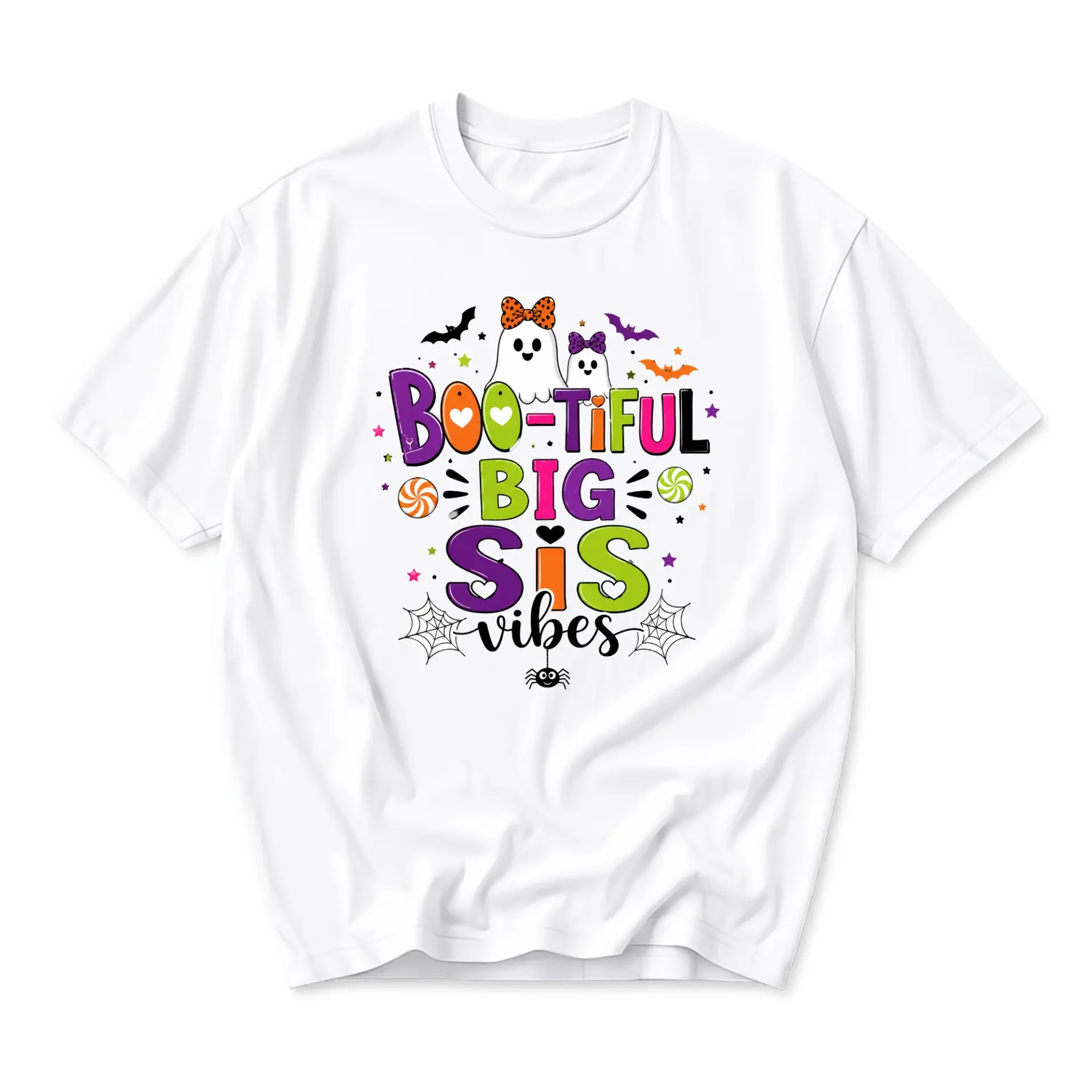 Graphic Tee Boo-Tiful Big Sis Vibes Unisex T-Shirt Halloween Themed Apparel for Casual Everyday Seasonal Wear