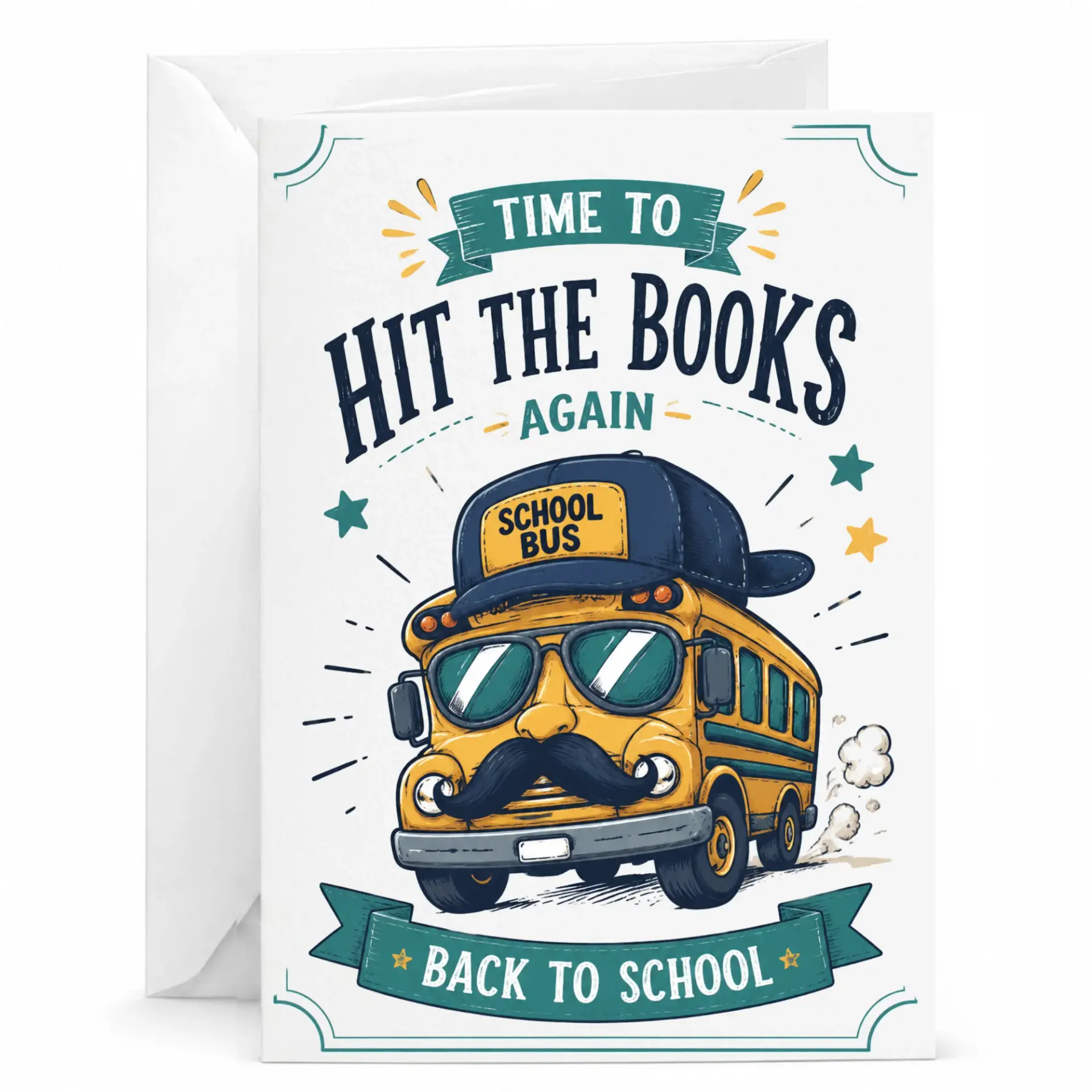 Greeting Card Time to Hit the Books Again Funny Retro School Bus Design