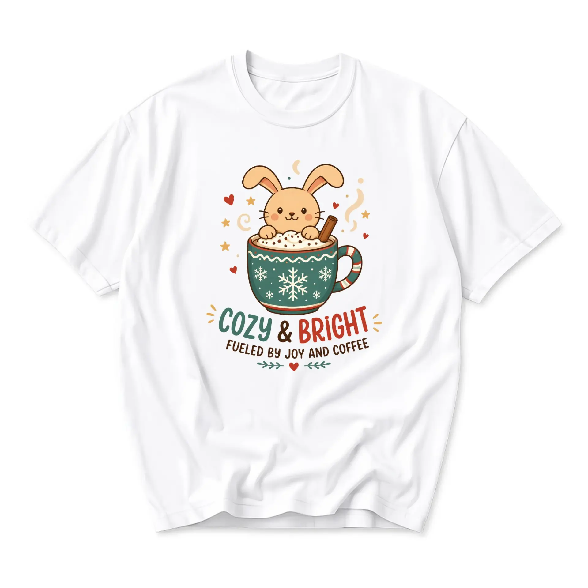 Graphic Tee and Bright Bunny in Coffee Cup Unisex Crew Neck Casual Everyday