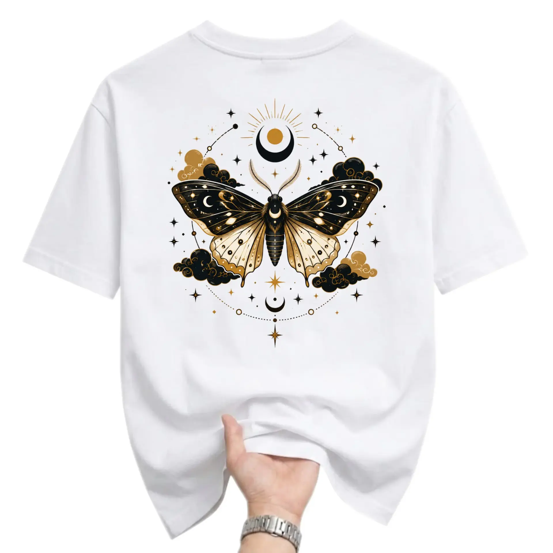 Graphic Tee Unisex Celestial Moth Illustration Print Soft Everyday Crew Neck Cotton Blend Casual Short Sleeve Shirt
