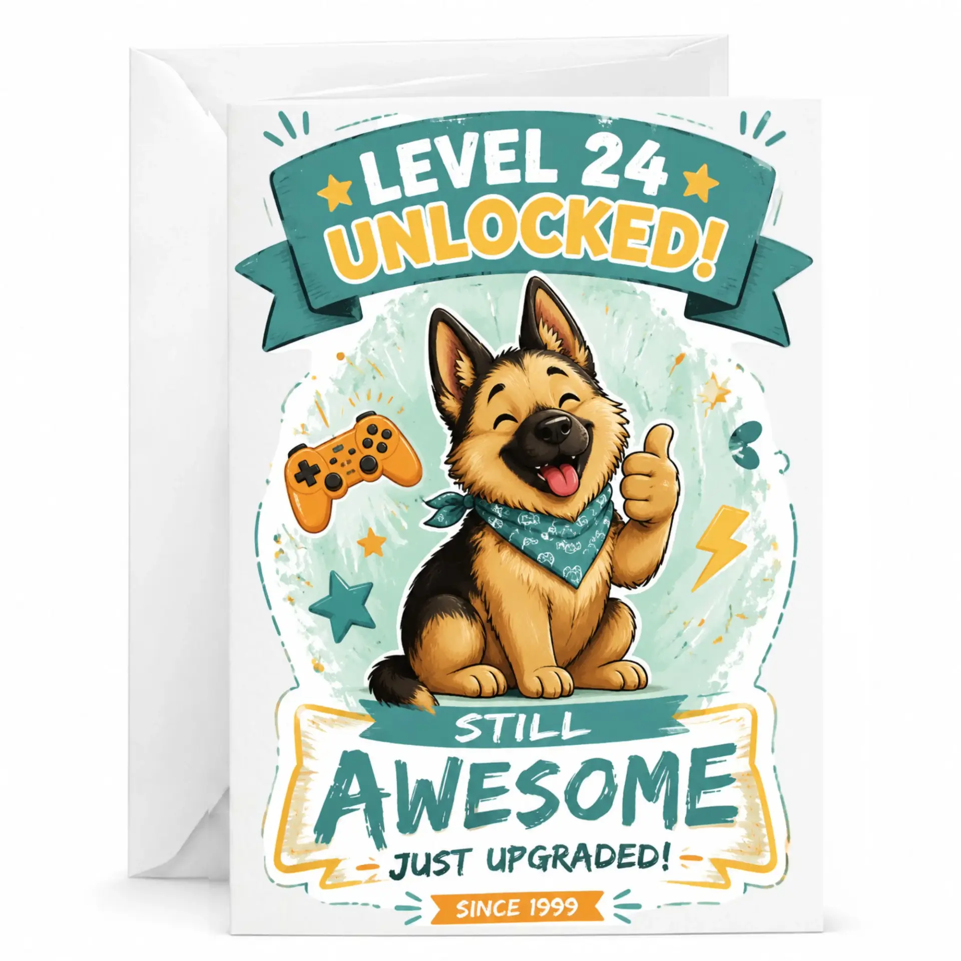 Birthday Card Level 24 Unlocked German Shepherd Dog Lover Greeting Card Funny Gaming Theme 24th Birthday Celebration