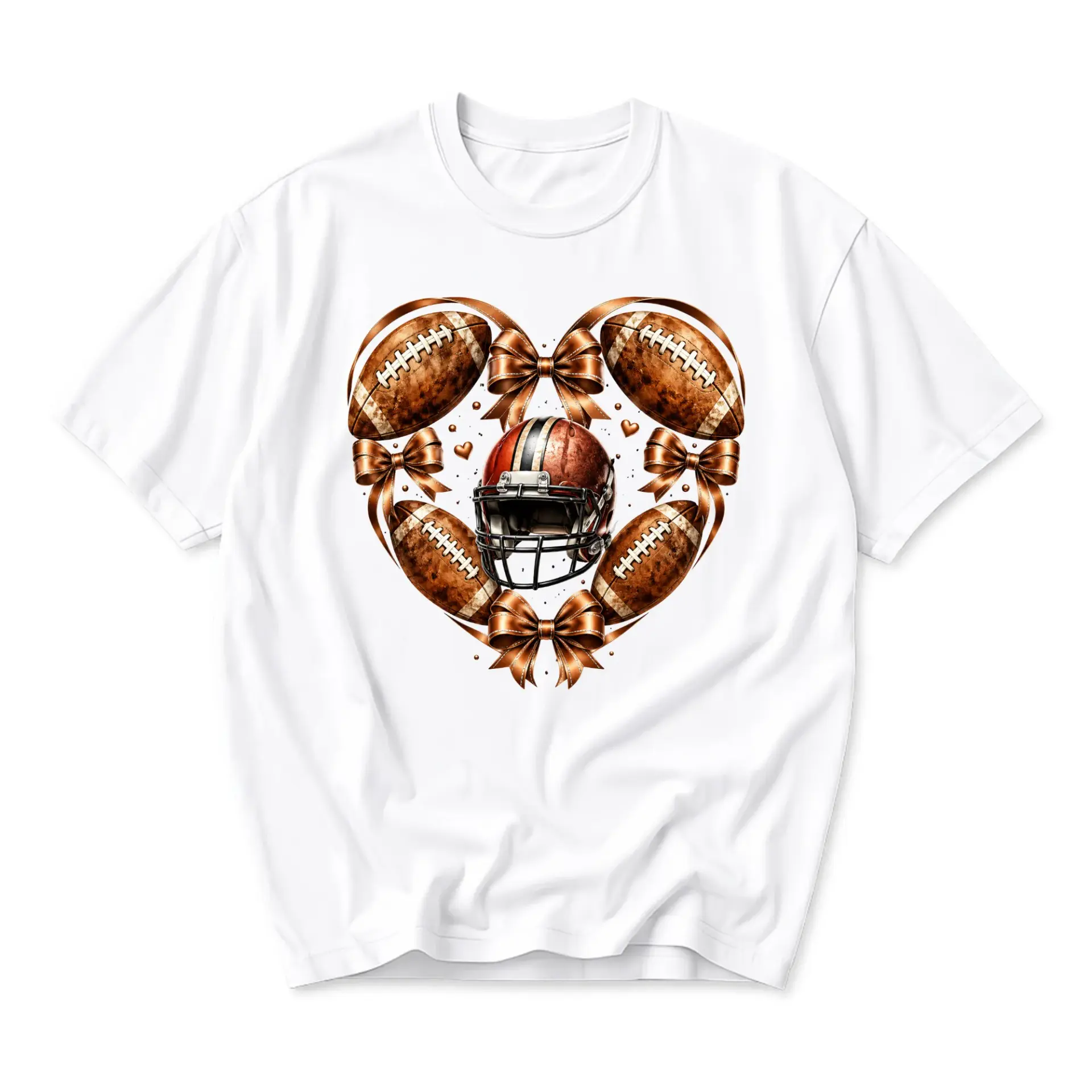 Graphic Tee Football Heart Ribbon Design Unisex Shirt for Sports Fans Casual Crew Neck Apparel for Everyday Comfort